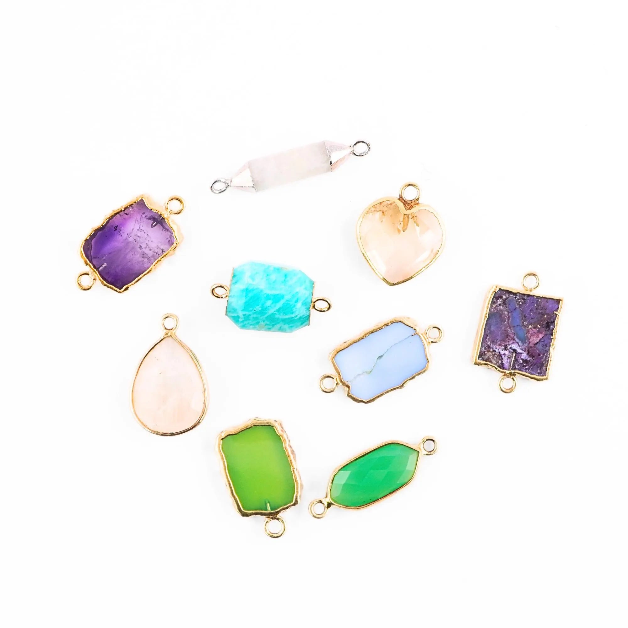 Mix Gemstone Mix Shape Gold Plated Sterling Silver Bezel Charm Pendant