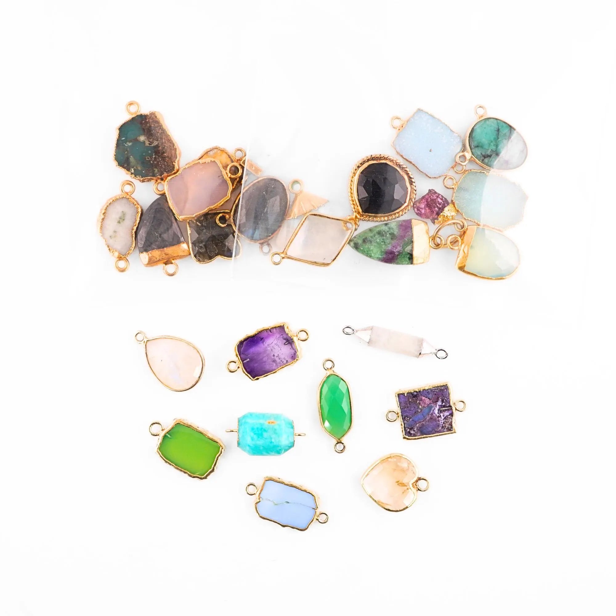 Mix Gemstone Mix Shape Gold Plated Sterling Silver Bezel Charm Pendant