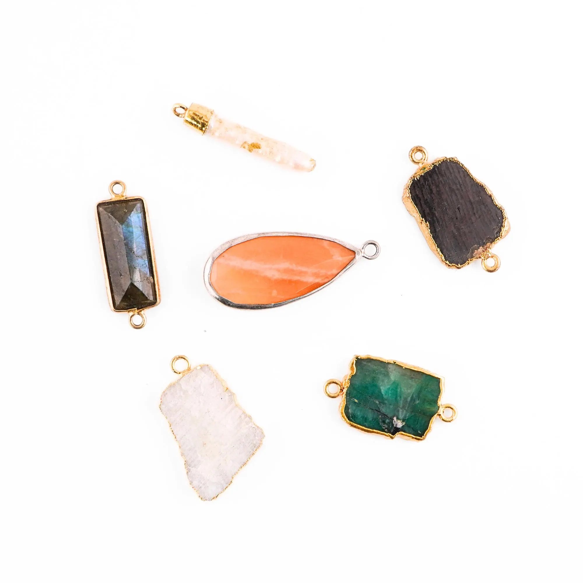 Mix Gemstone Mix Shape Gold Plated Sterling Silver Bezel Charm Pendant