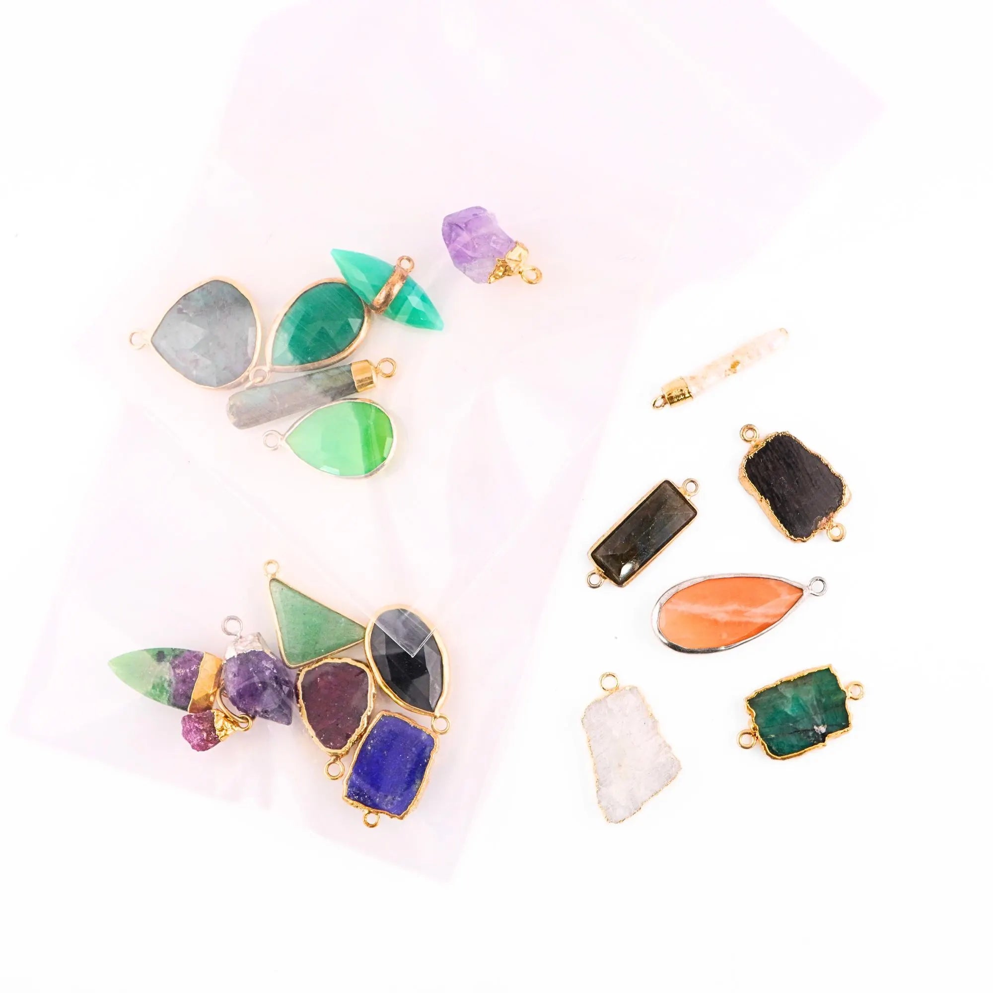 Mix Gemstone Mix Shape Gold Plated Sterling Silver Bezel Charm Pendant