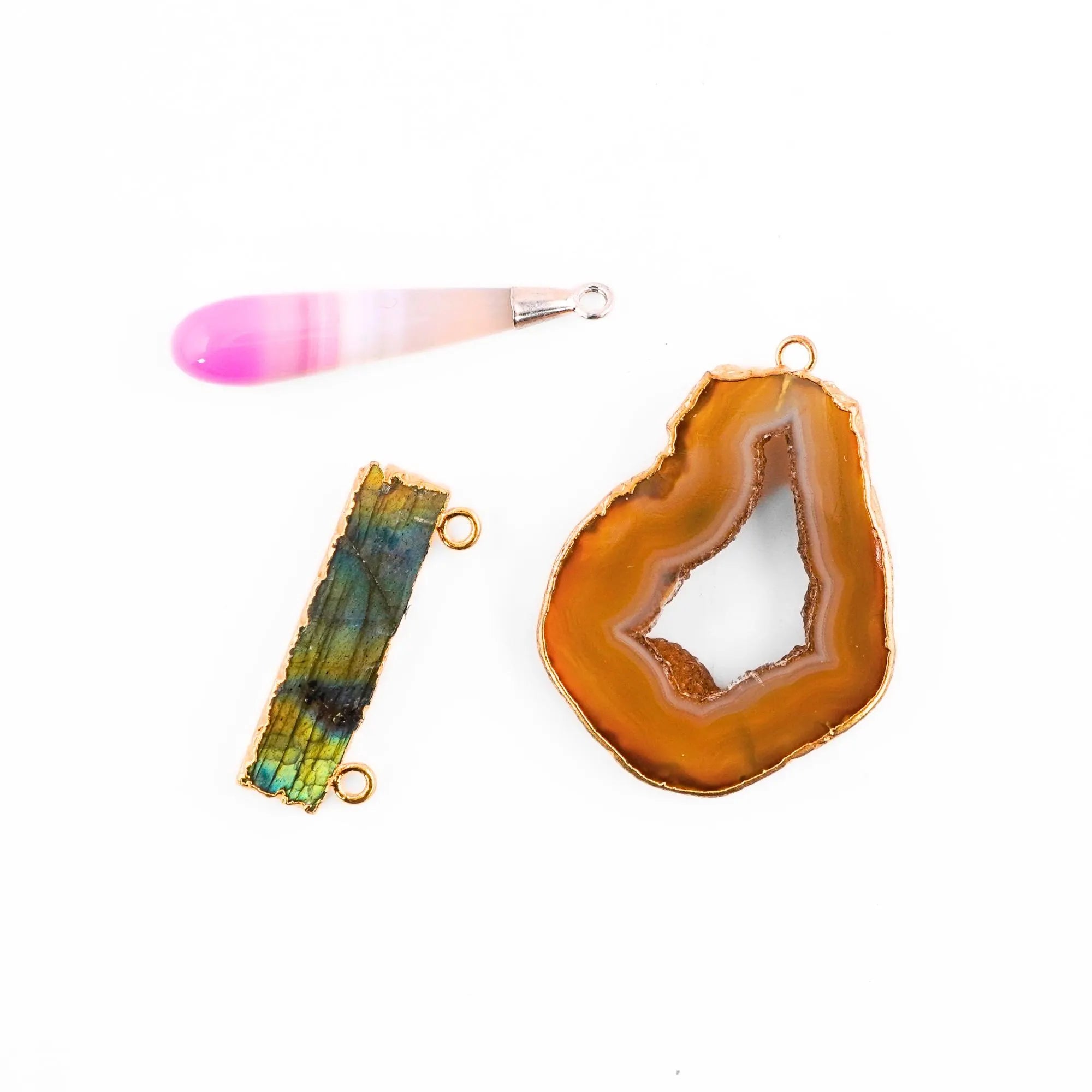 Mix Gemstone Mix Shape Gold Plated Sterling Silver Bezel Charm Pendant