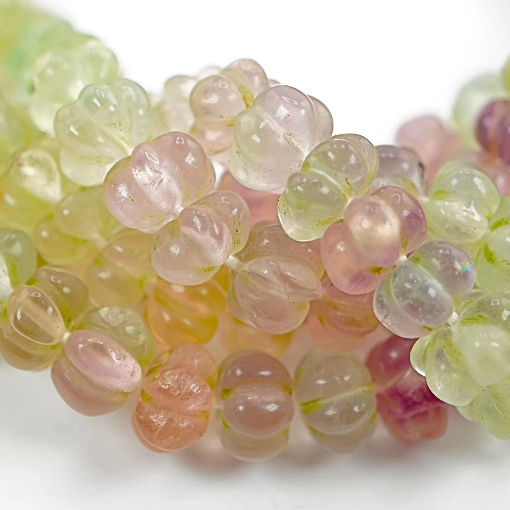 Multi Fluorite Faceted Pumpkin Shape Gemstone Strand Beads