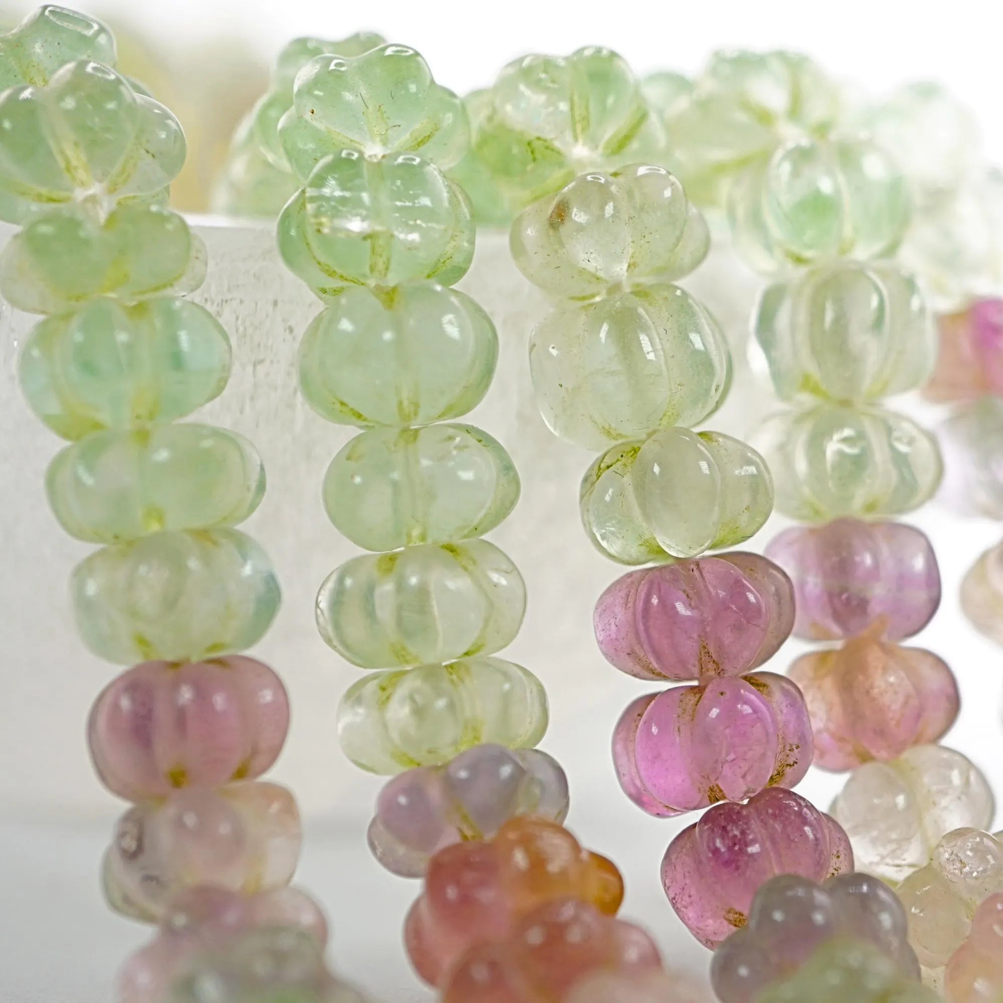 Multi Fluorite Faceted Pumpkin Shape Gemstone Strand Beads