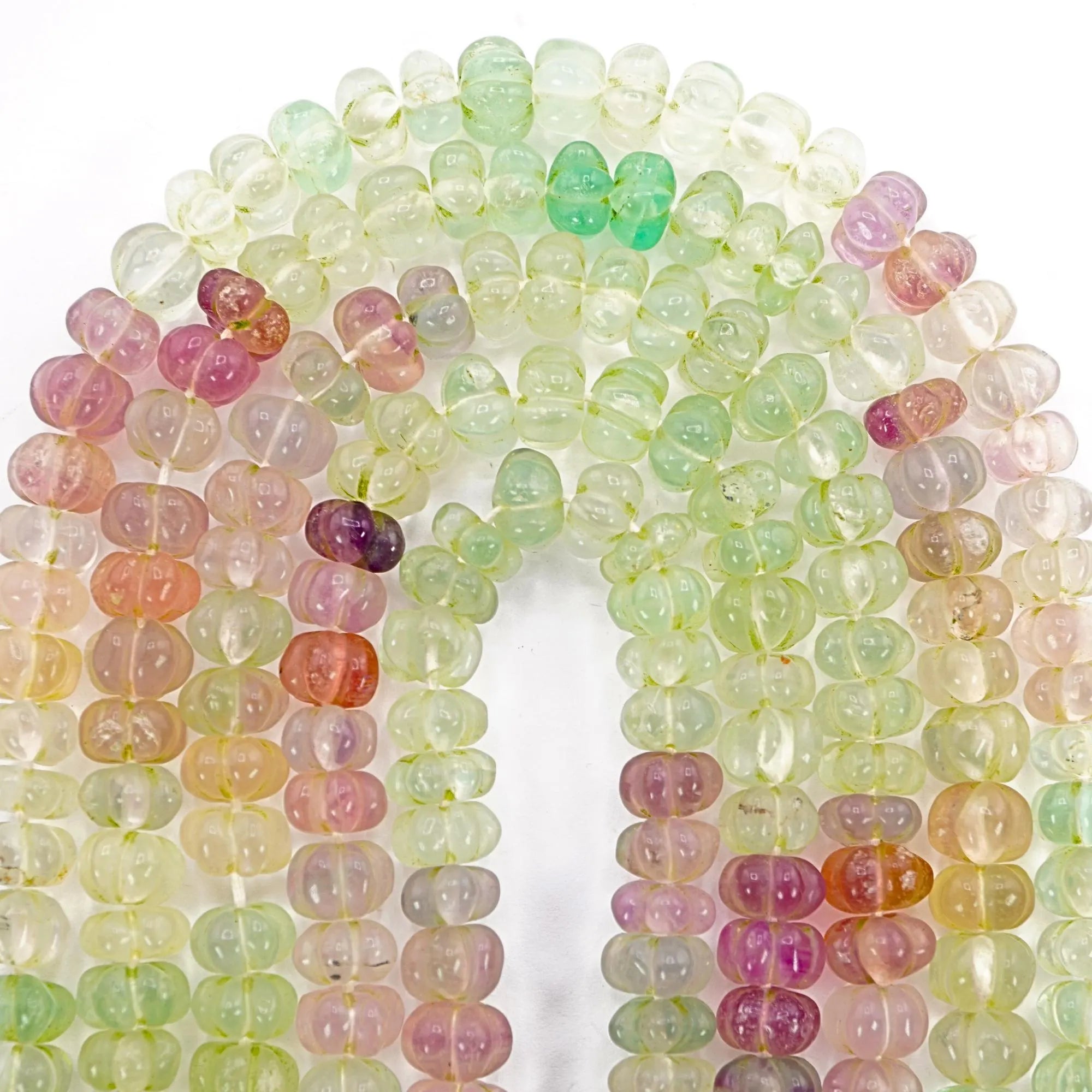 Multi Fluorite Faceted Pumpkin Shape Gemstone Strand Beads