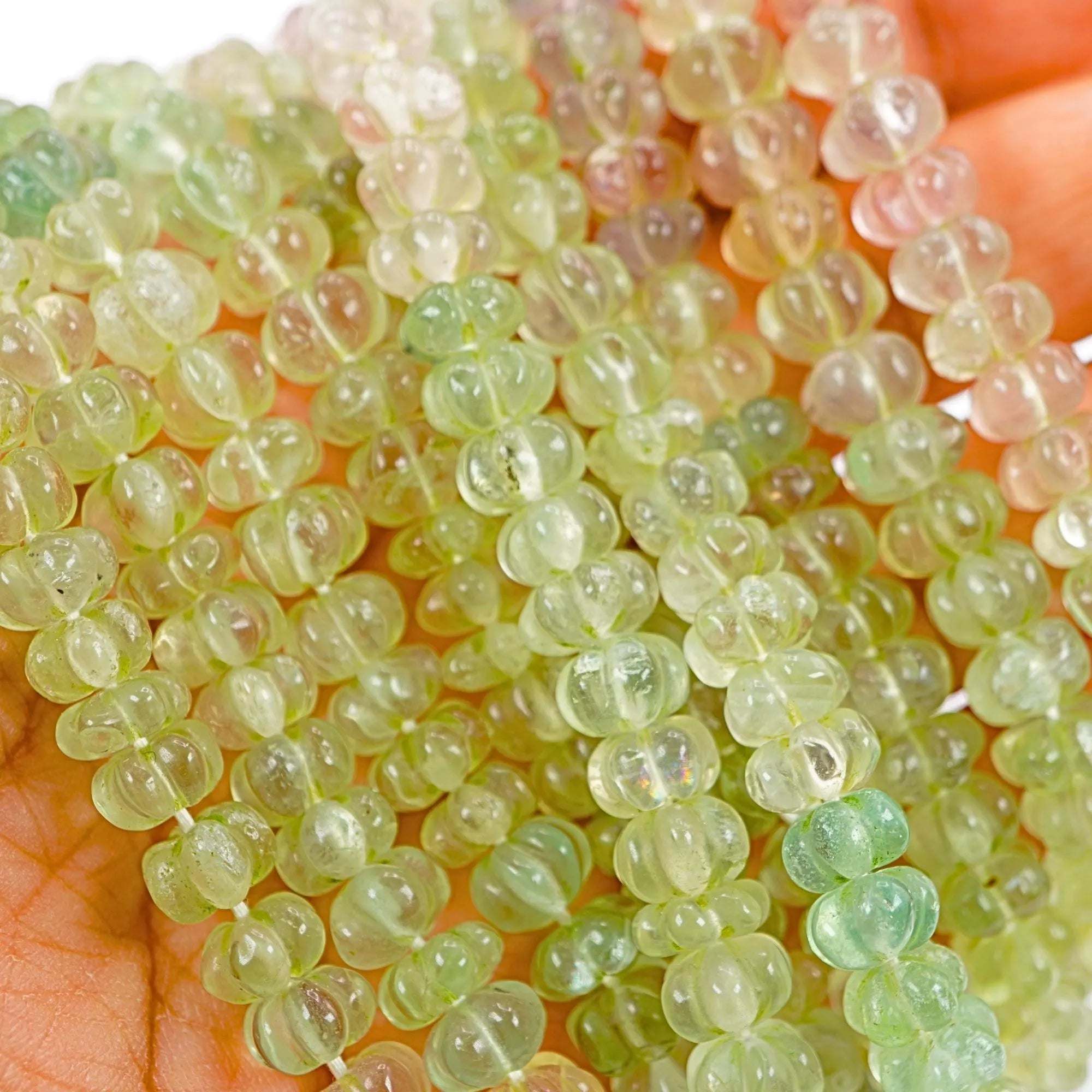 Multi Fluorite Faceted Pumpkin Shape Gemstone Strand Beads