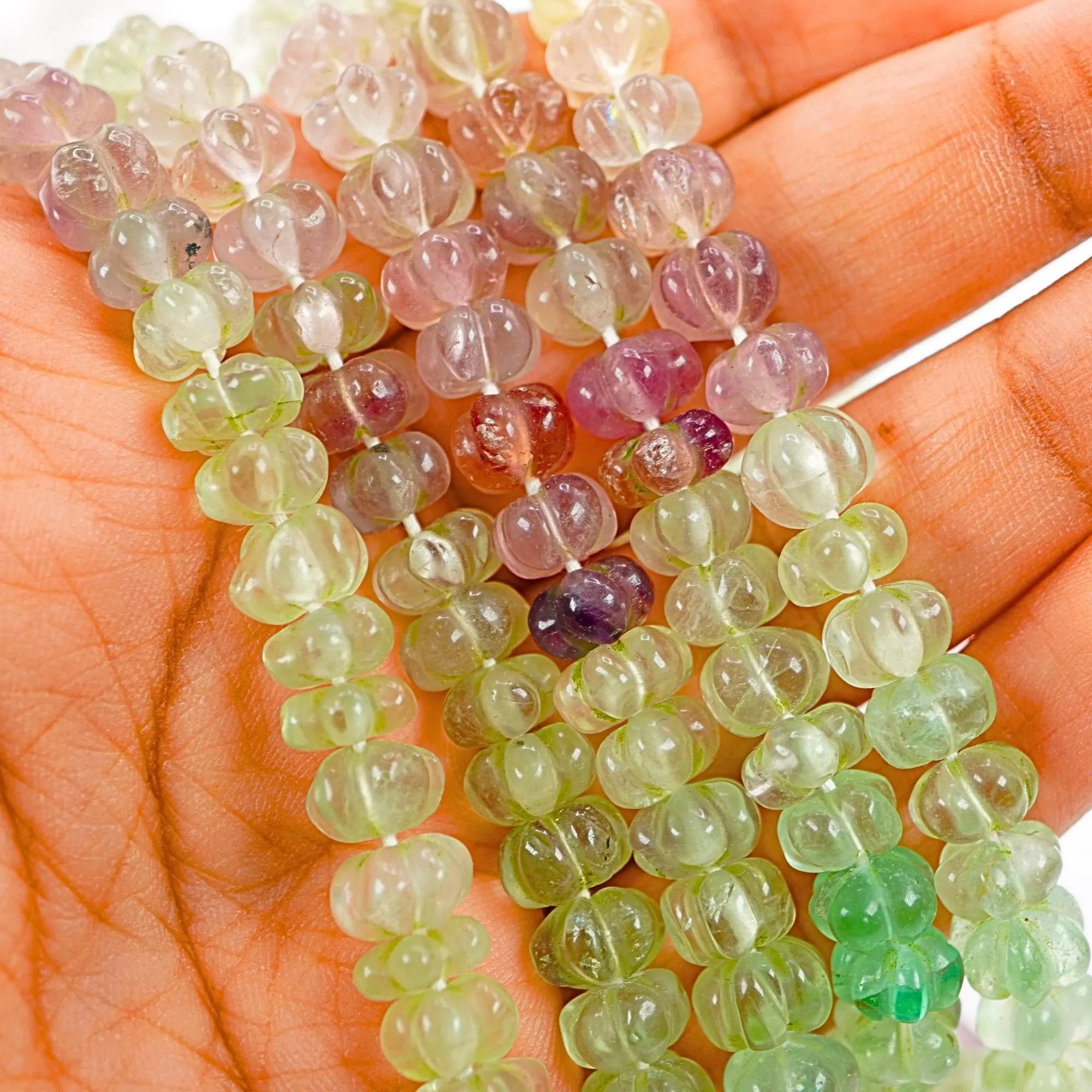 Multi Fluorite Faceted Pumpkin Shape Gemstone Strand Beads