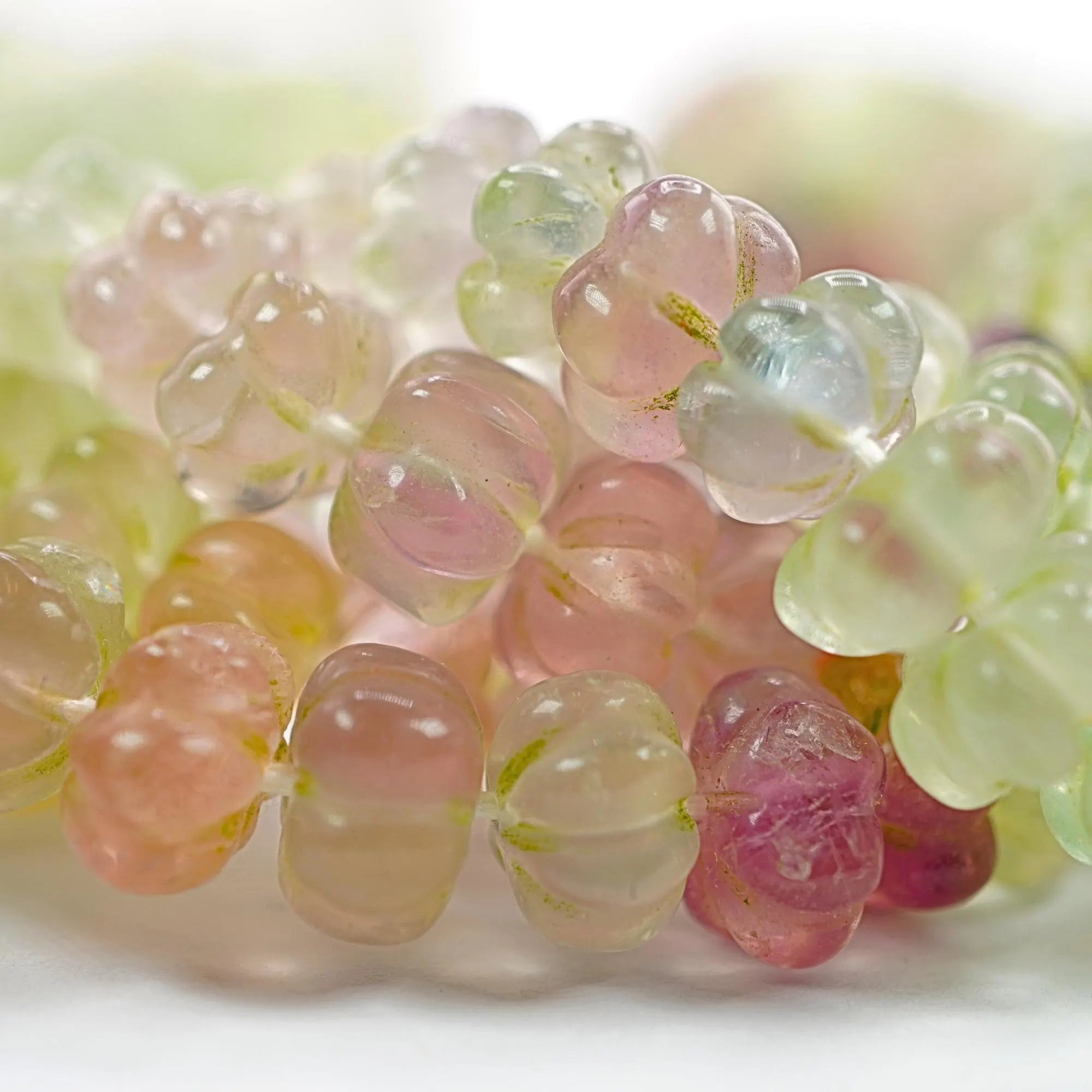 Multi Fluorite Faceted Pumpkin Shape Gemstone Strand Beads