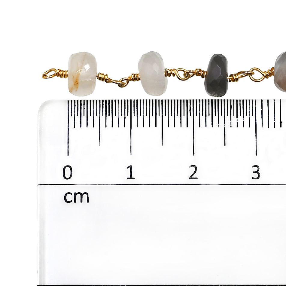 Multi Moonstone Gemstone Beads Wire Wrapped Chain