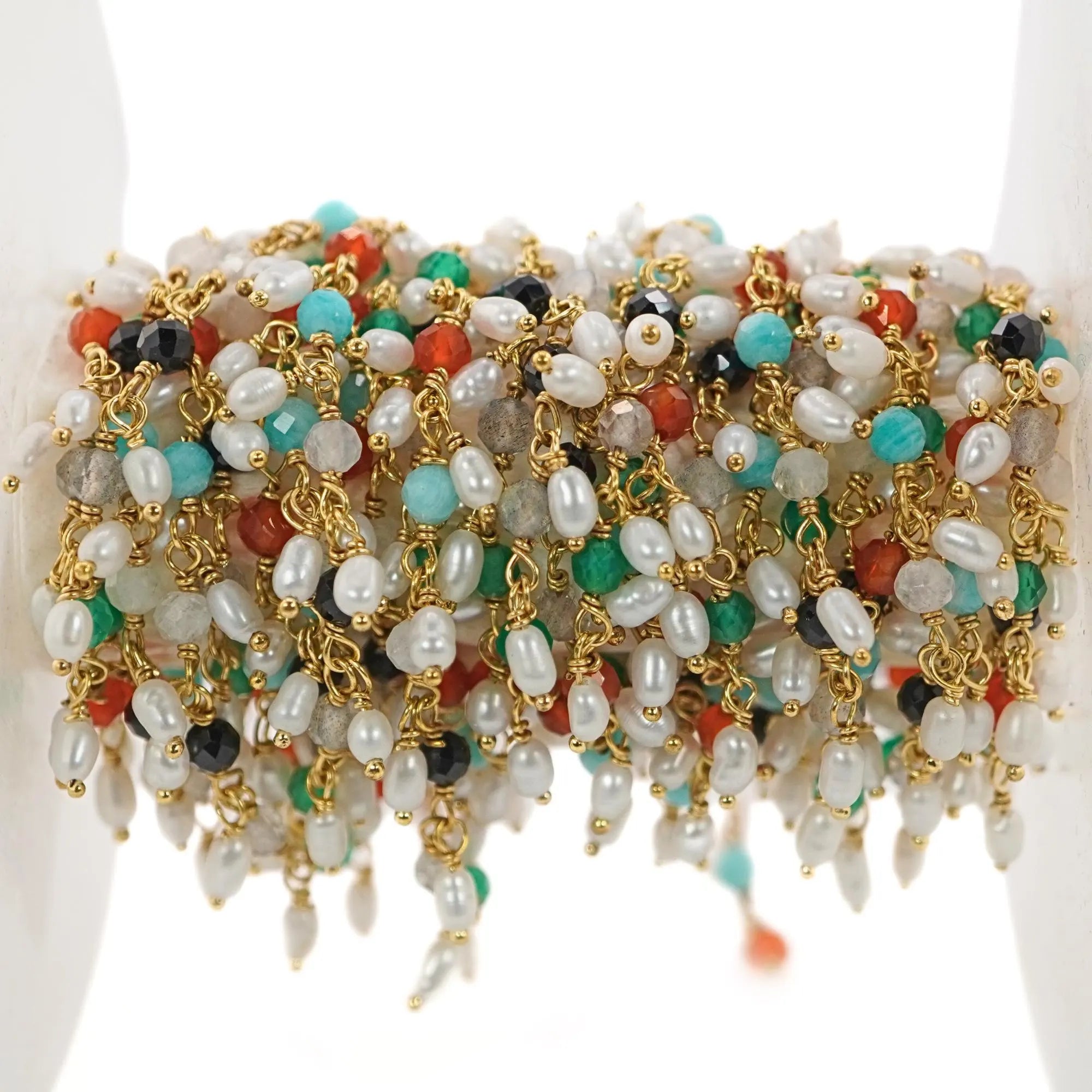 Multi color gemstone wire wrapped chain