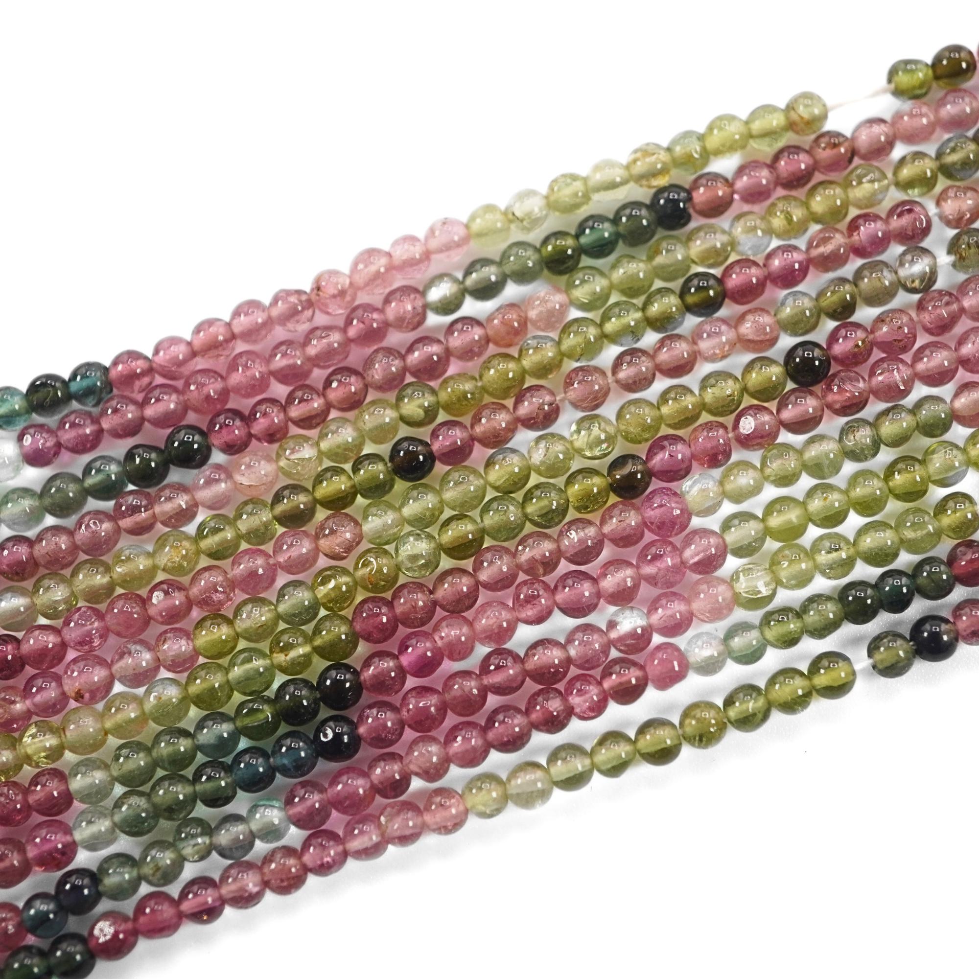Multicolor Tourmaline Smooth Round Shape Gemstone 15 inches Strand Beads