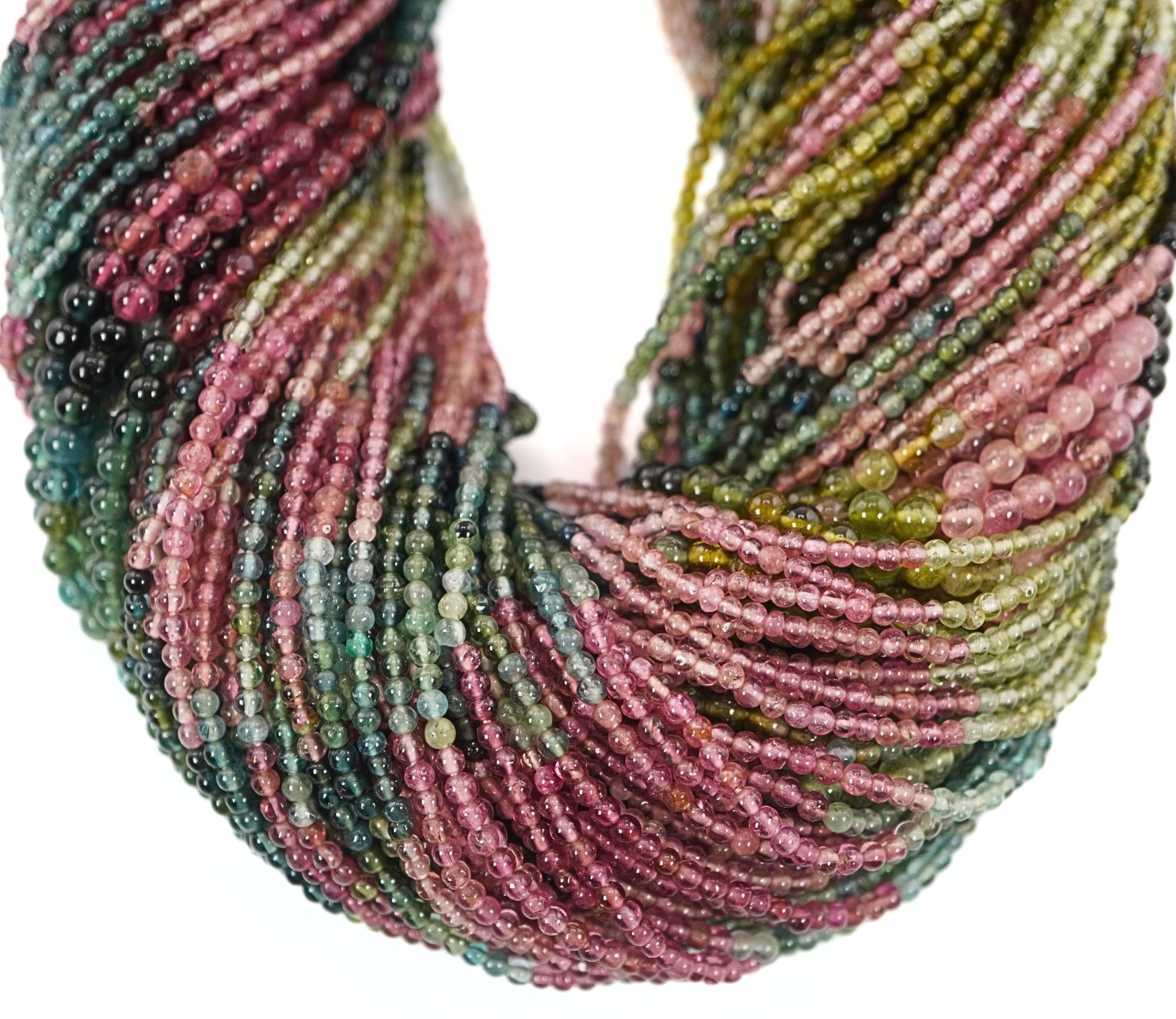 Multicolor Tourmaline Smooth Round Shape Gemstone 15 inches Strand Beads