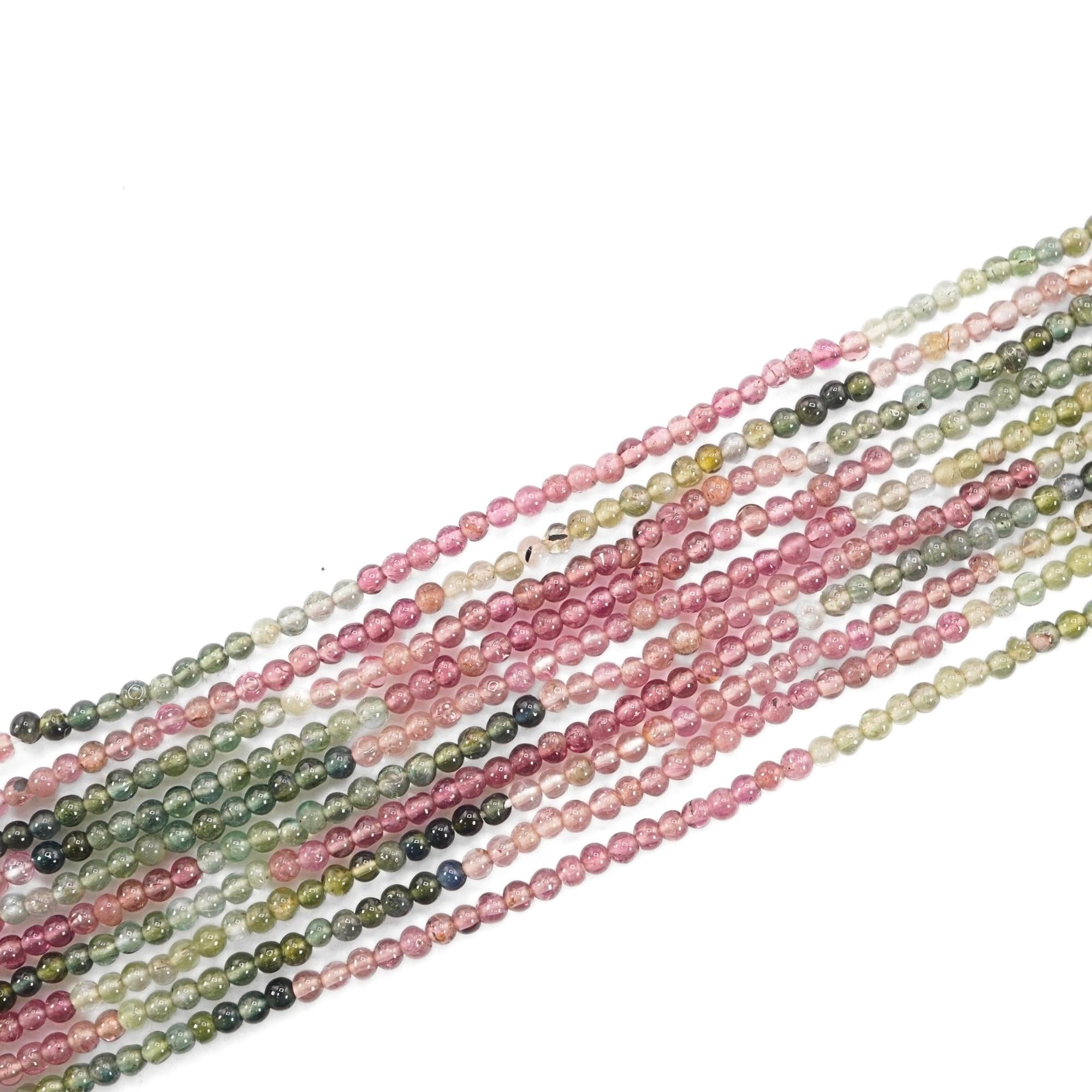 Multicolor Tourmaline Smooth Round Shape Gemstone Stand Beads