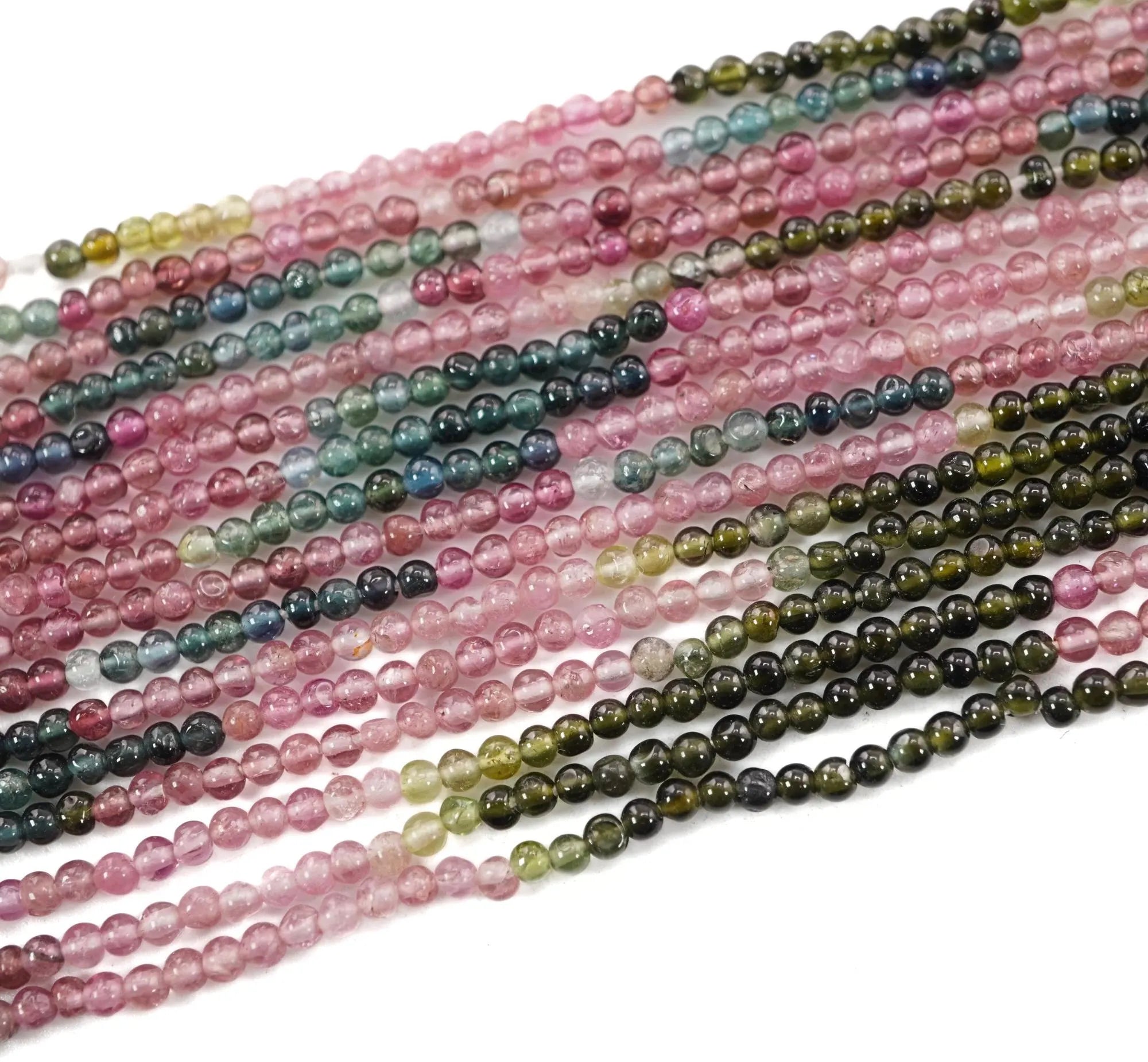 Multicolor Tourmaline Smooth Round Shape Gemstone Strand Beads