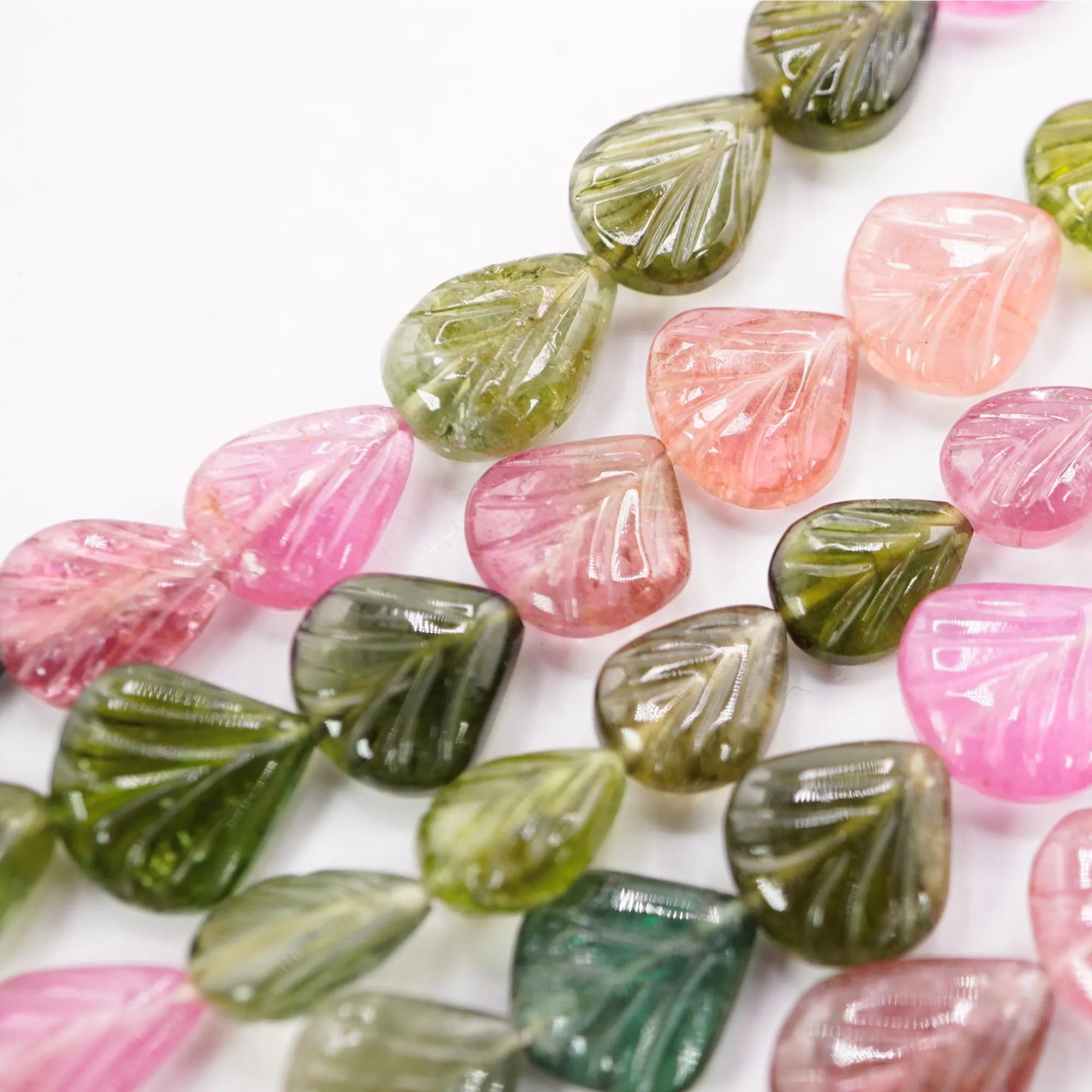Multicolor Tourmaline Carved Fan Strand Beads