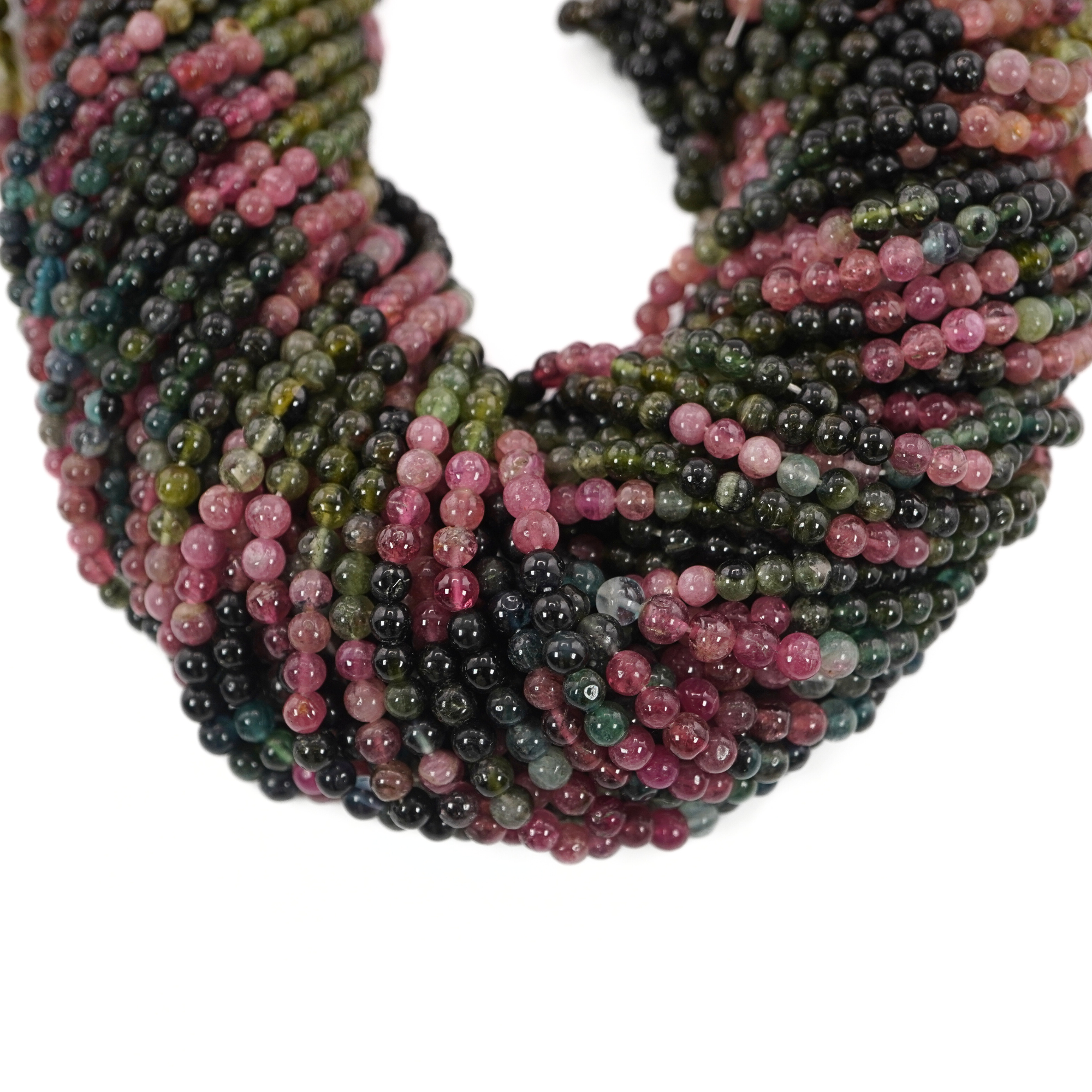 Multicolor Tourmaline Smooth Round Shape Gemstone Strand Beads