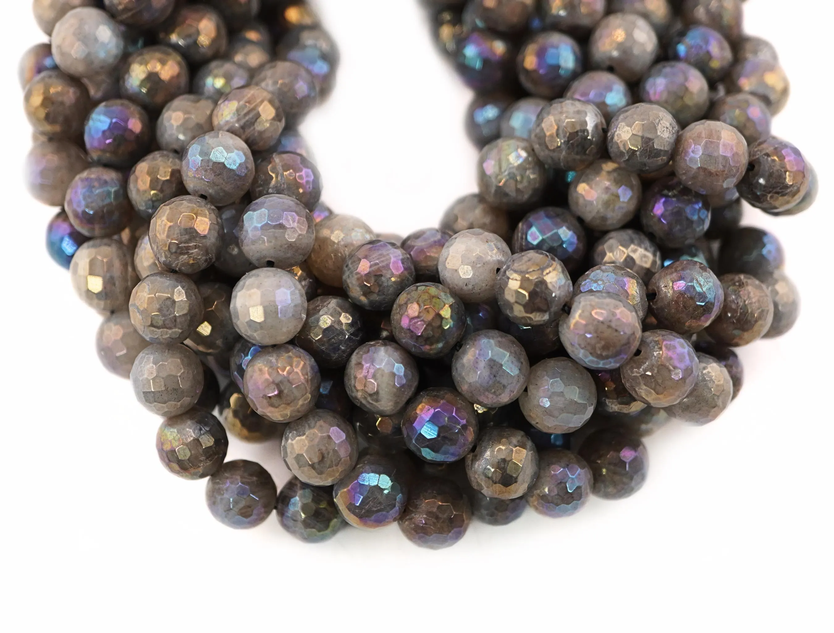 Mystic Coated Labradorite Faceted Round Shape Gemstone Beads Strand