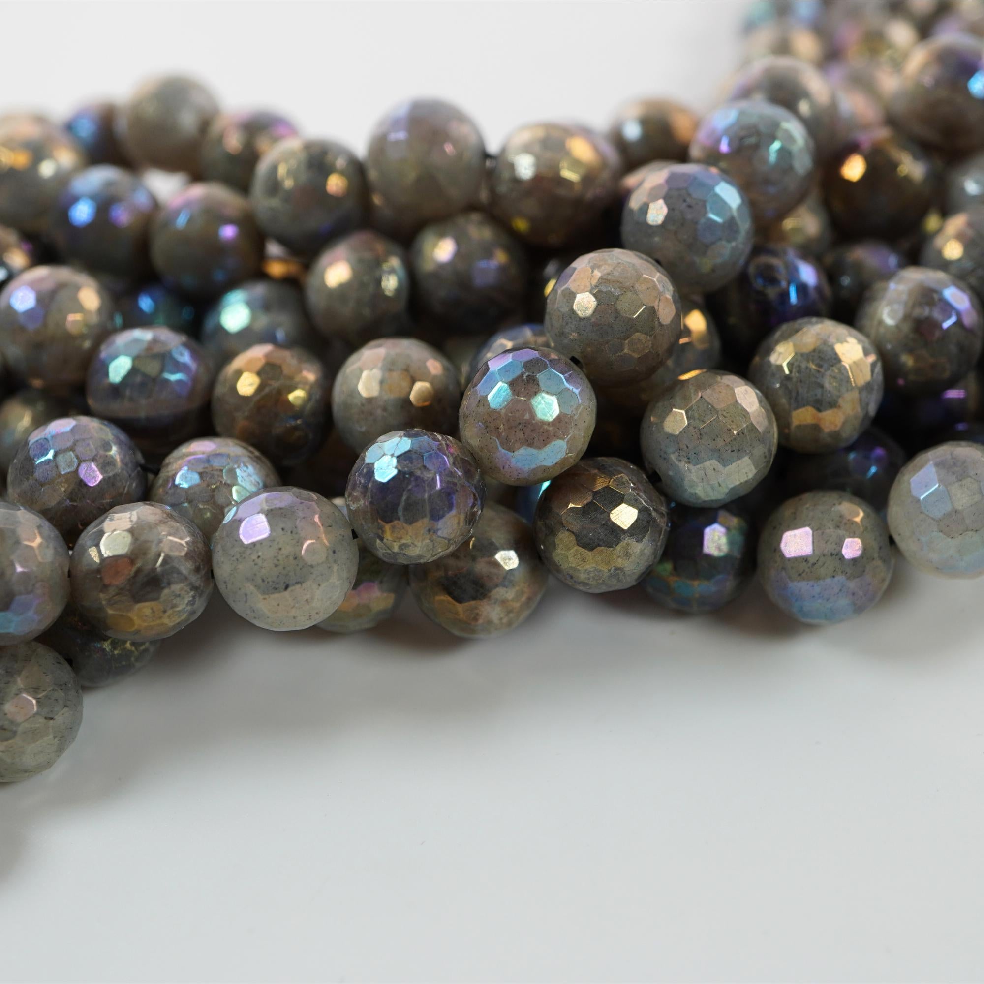 Mystic Coated Labradorite Faceted Round Shape Gemstone Beads Strand