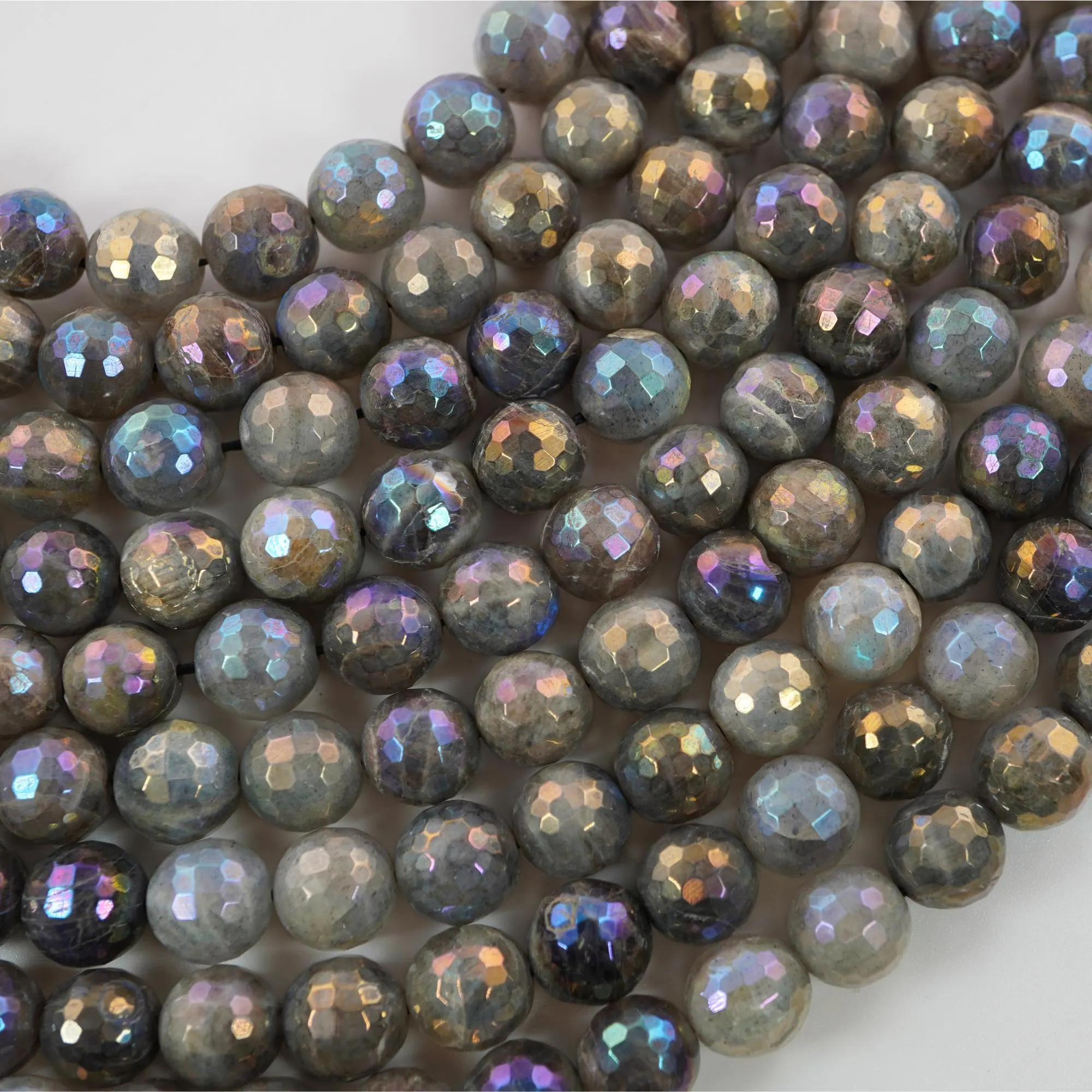 Mystic Coated Labradorite Faceted Round Shape Gemstone Beads Strand