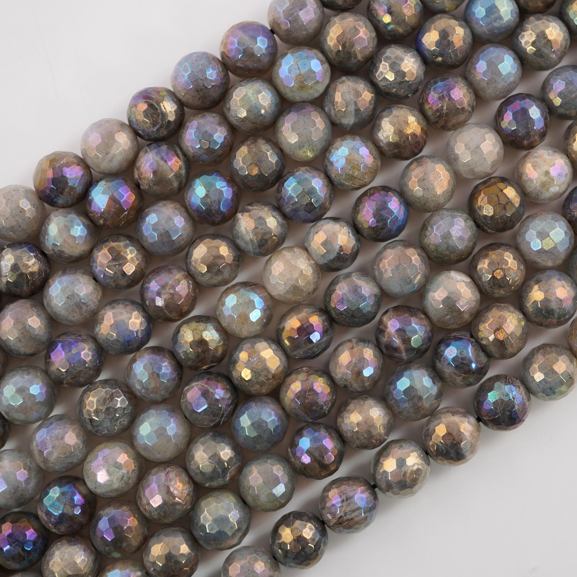 Mystic Coated Labradorite Faceted Round Shape Gemstone Beads Strand