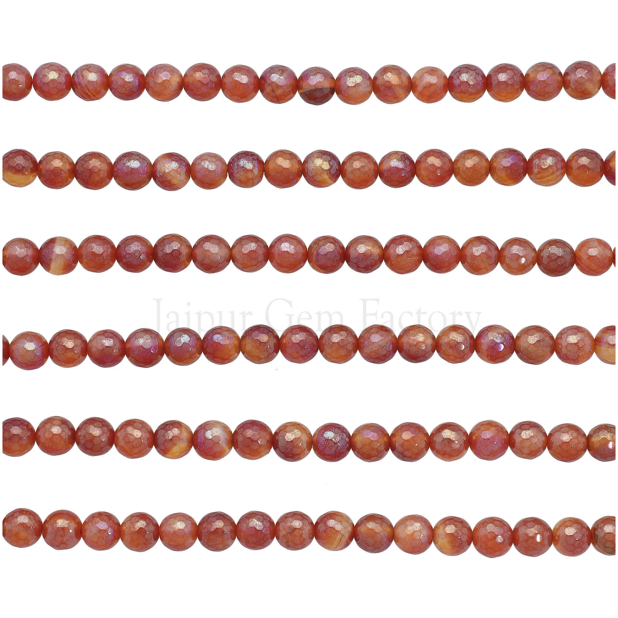 Mystic Gold Red Agate Faceted Round Shape Gemstone Beads Strand