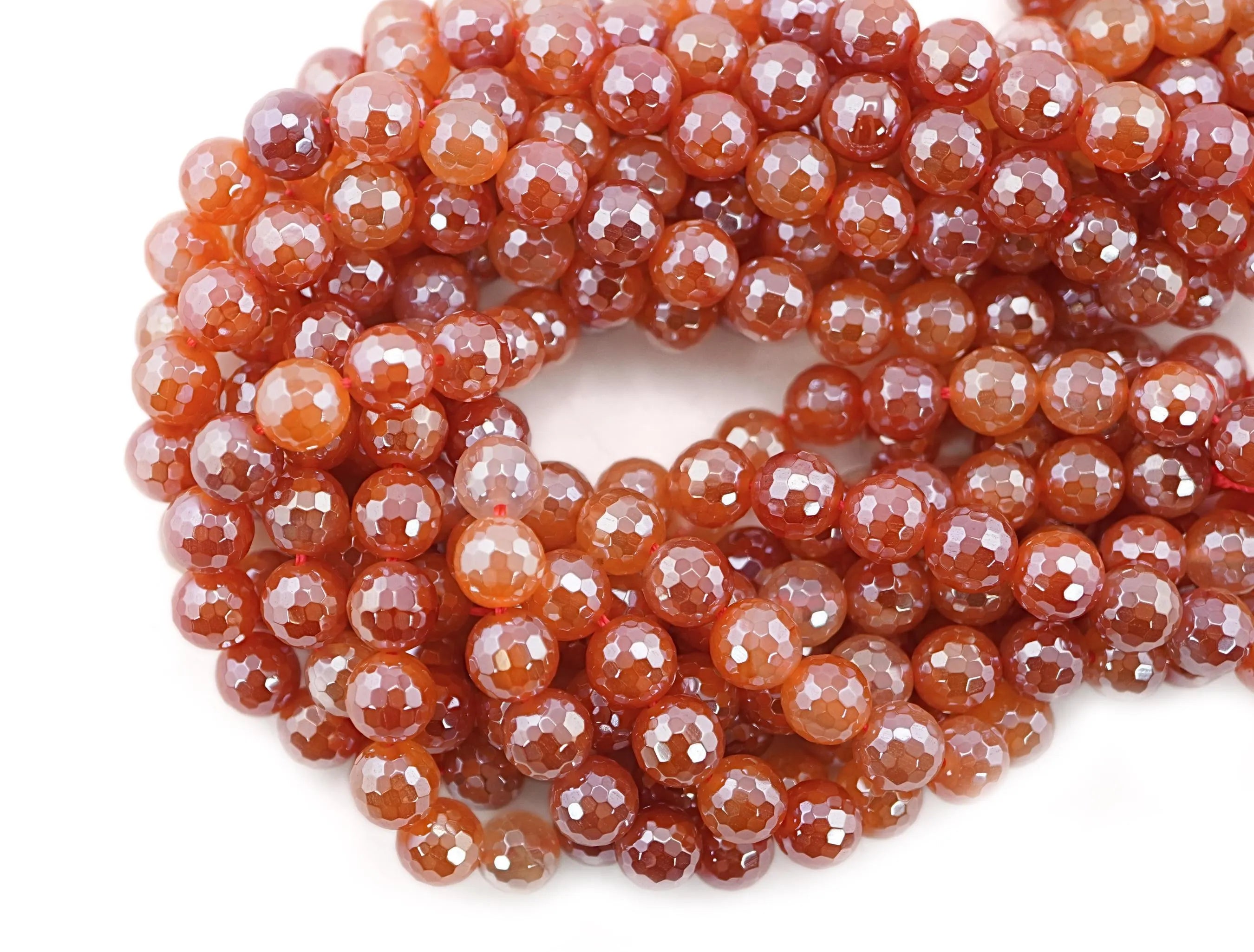 Mystic Red Agate Faceted Round Shape Strand Beads