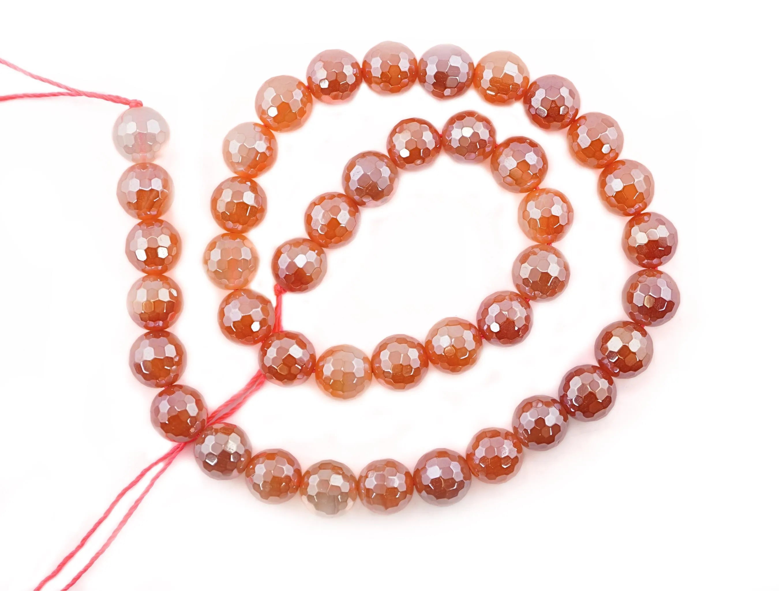 Mystic Red Agate Faceted Round Shape Strand Beads