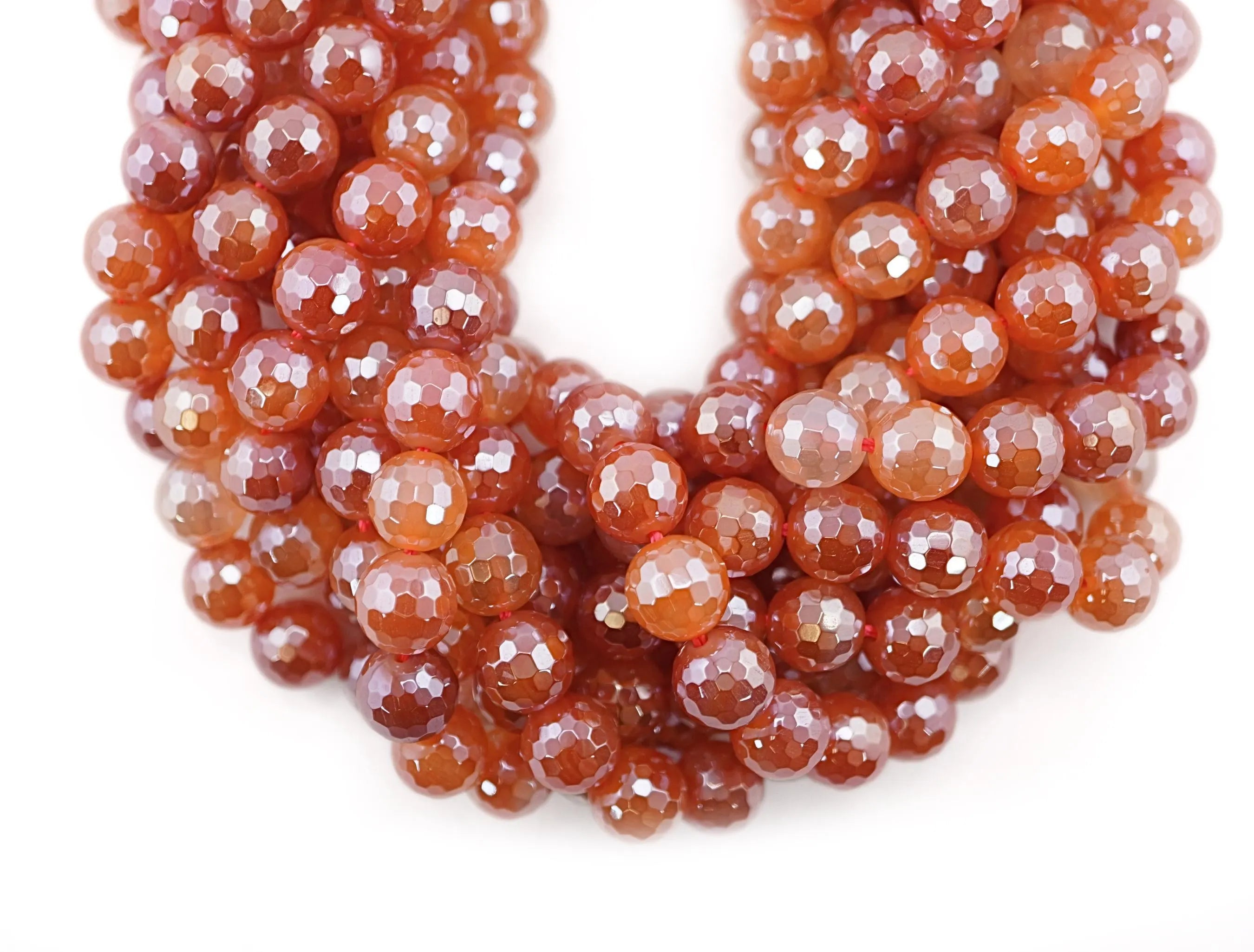 Mystic Red Agate Faceted Round Shape Strand Beads