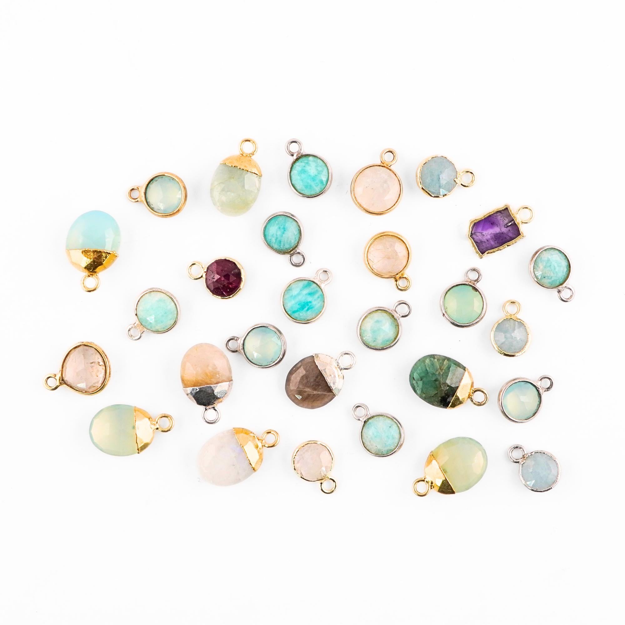 Mix Gemstone Mix Shape Gold Plated Sterling Silver Bezel Charm Pendant