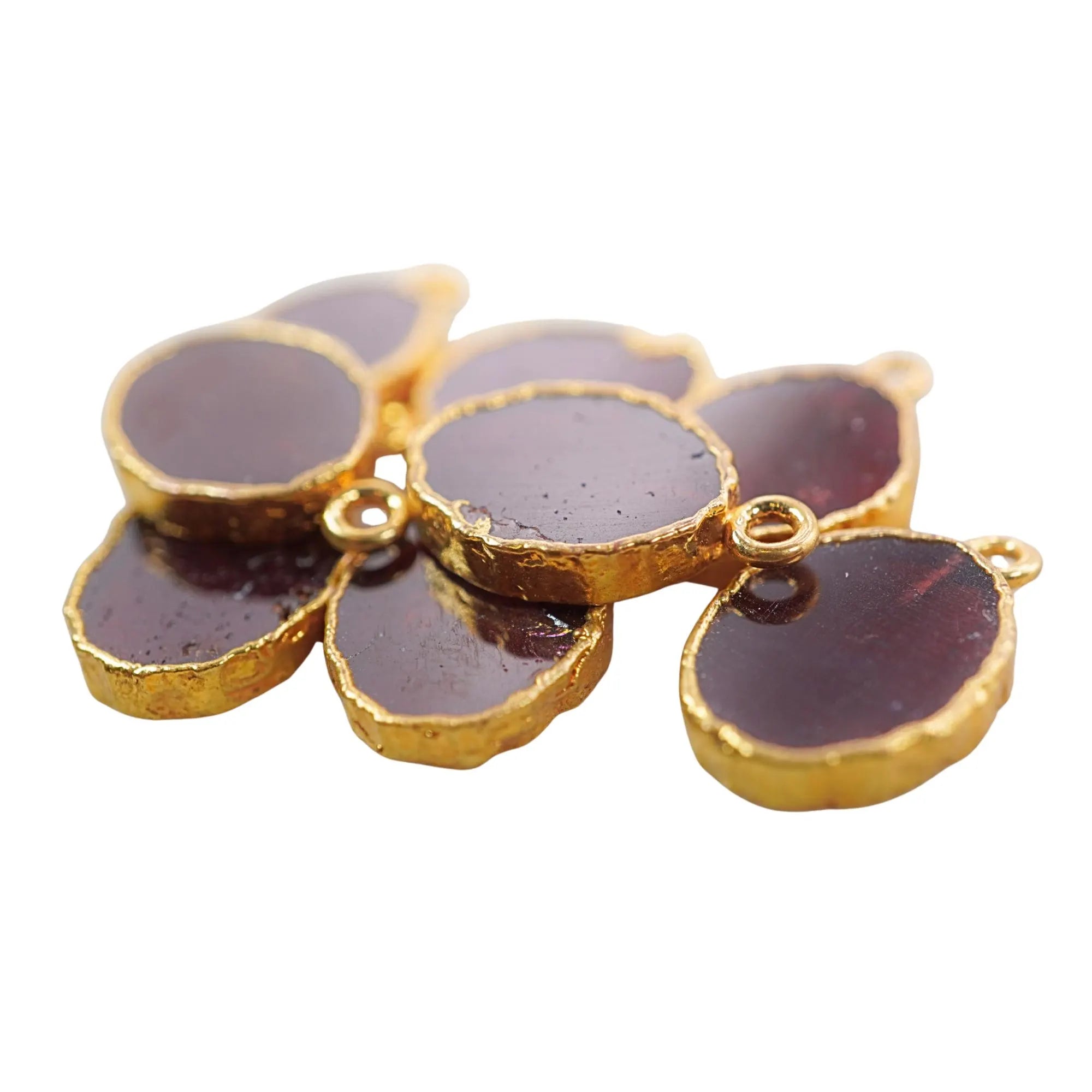 Natural Red Garnet Oval Shape Gemstone Gold Electroplated Charm Pendant