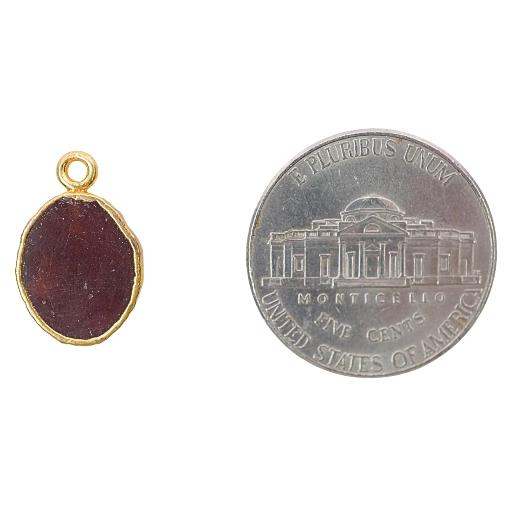Natural Red Garnet Oval Shape Gemstone Gold Electroplated Charm Pendant