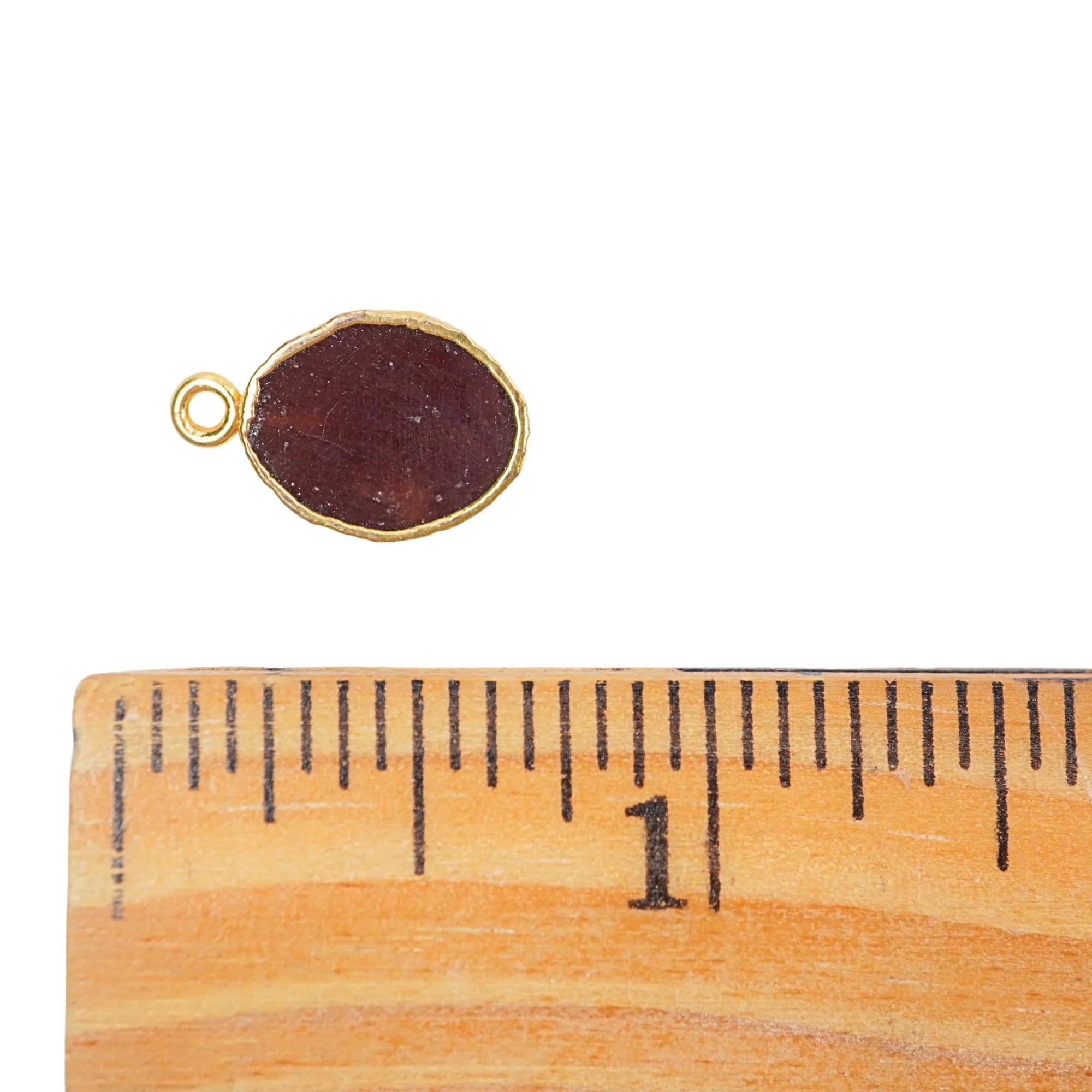 Natural Red Garnet Oval Shape Gemstone Gold Electroplated Charm Pendant