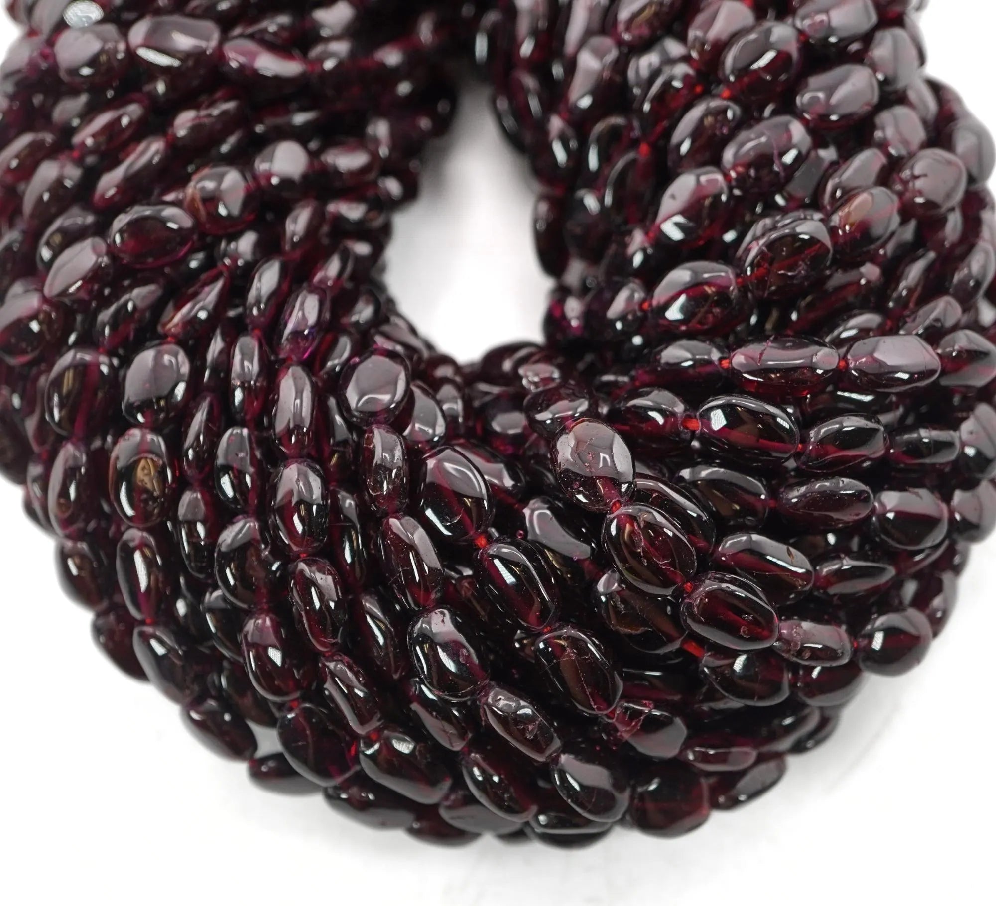 Natural Red Garnet Smooth Oval Shape Gemstone Strand Beads