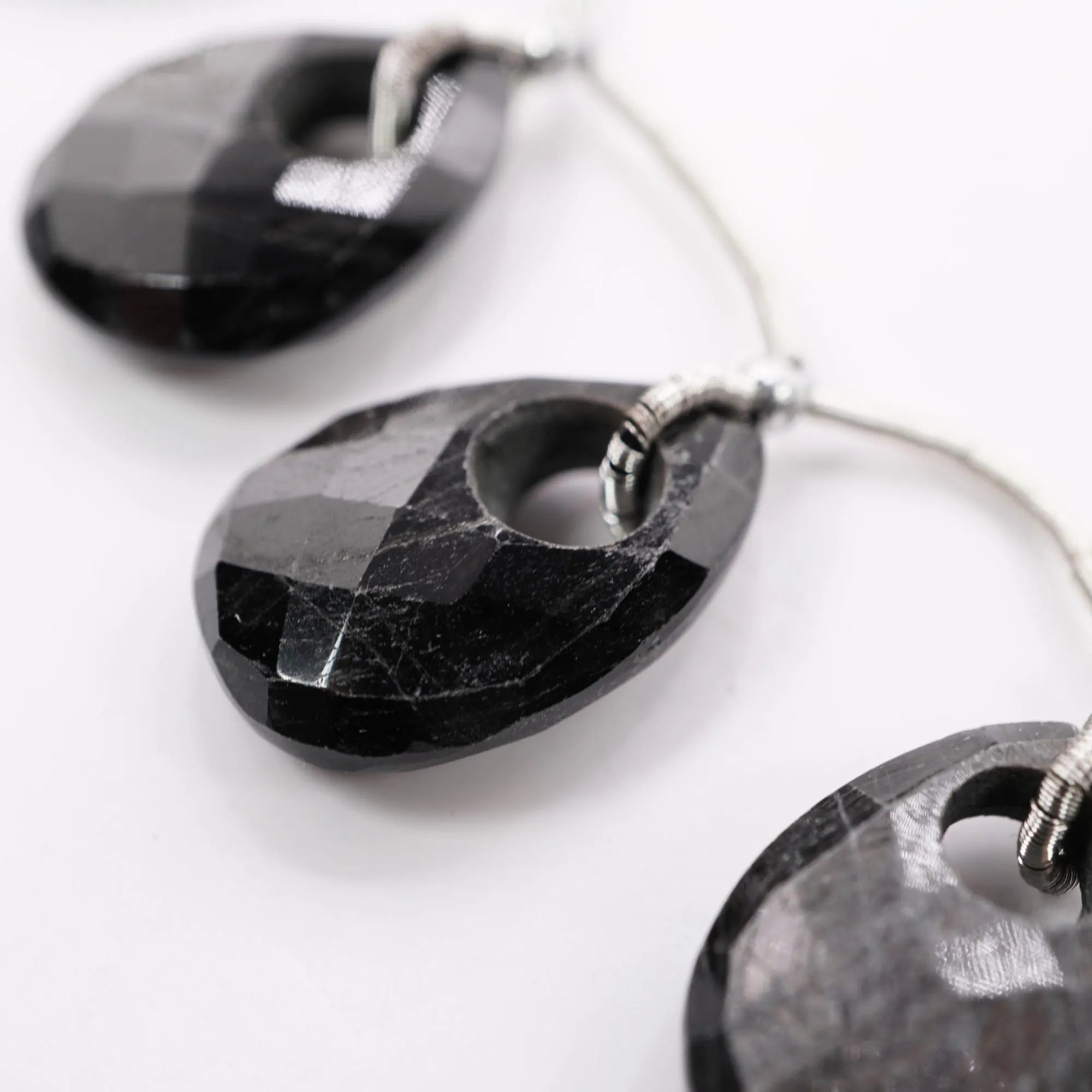 Obsidian Faceted Pear Gemstone Strand Beads