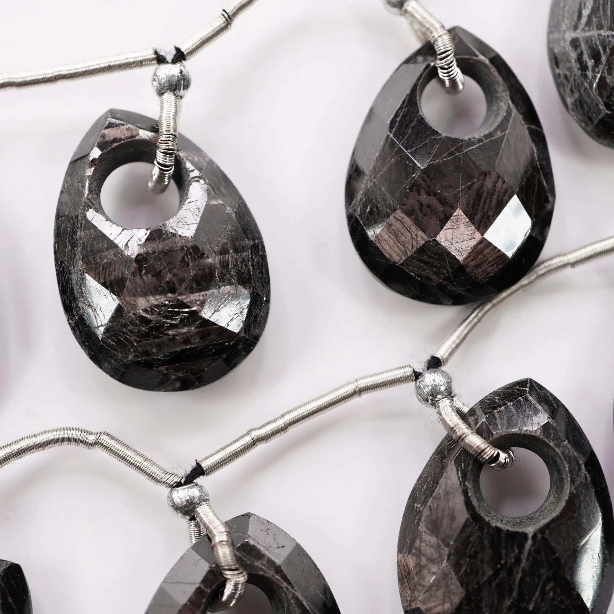 Obsidian Faceted Pear Gemstone Strand Beads