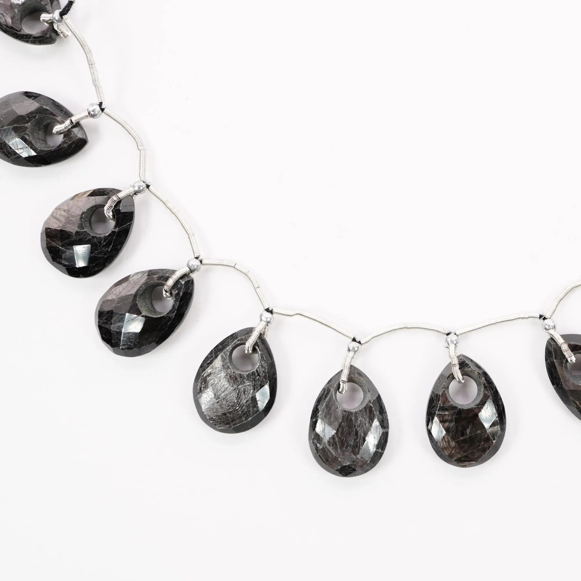Obsidian 29 X 14 MM Faceted Pear Gemstone 9 Inches Strand Beads