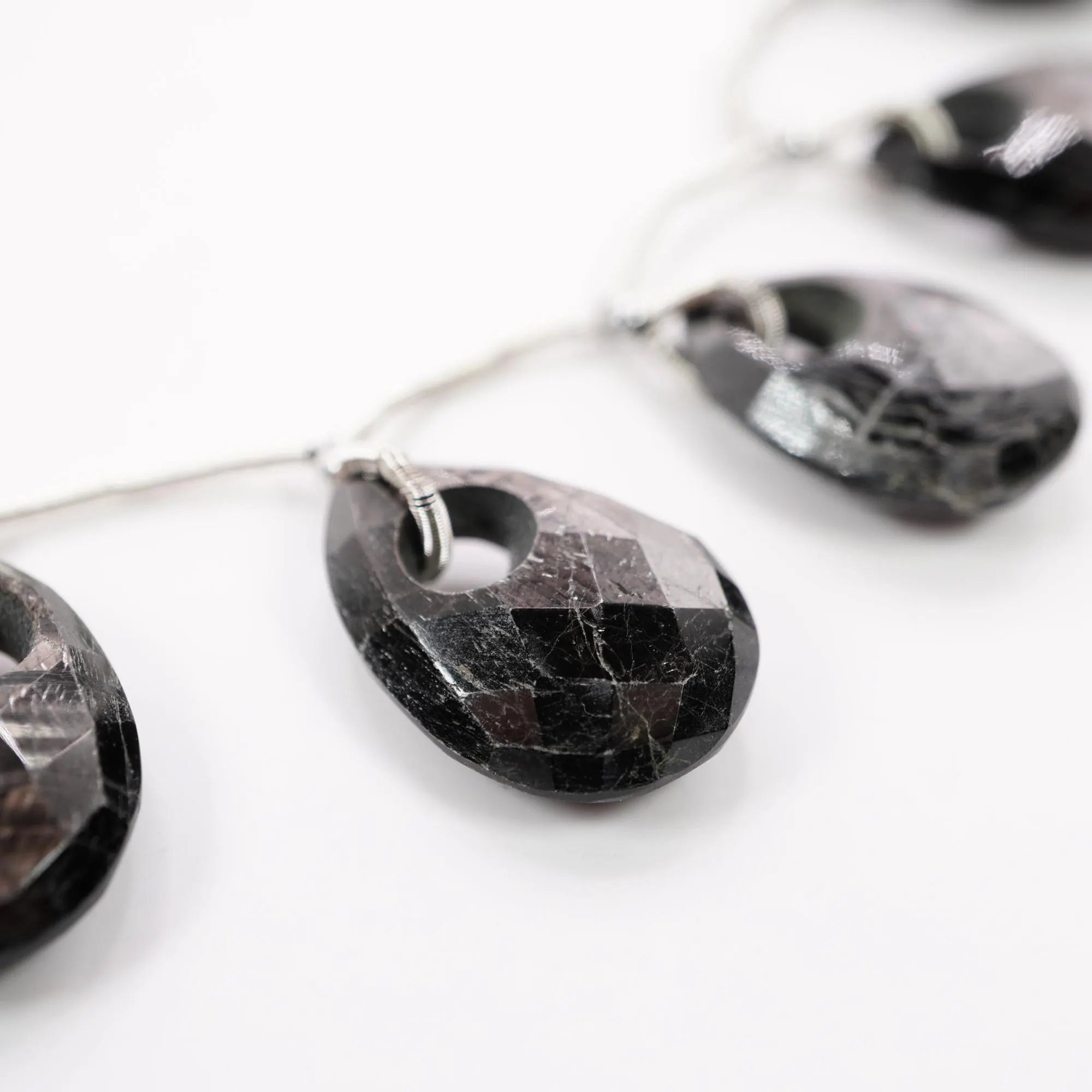 Obsidian Faceted Pear Gemstone Strand Beads