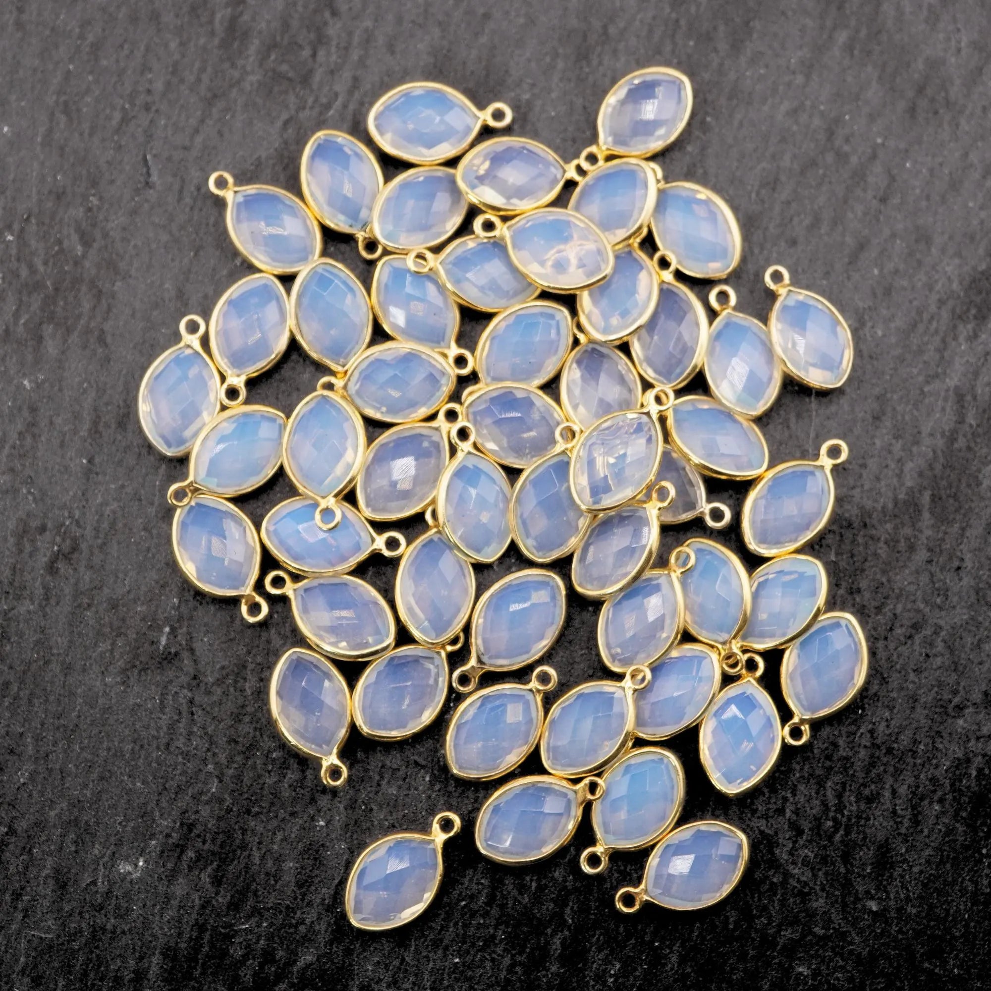 Opalite Marquise Shape Gemstone Gold Plated Sterling Silver Bezel Charm Pendant