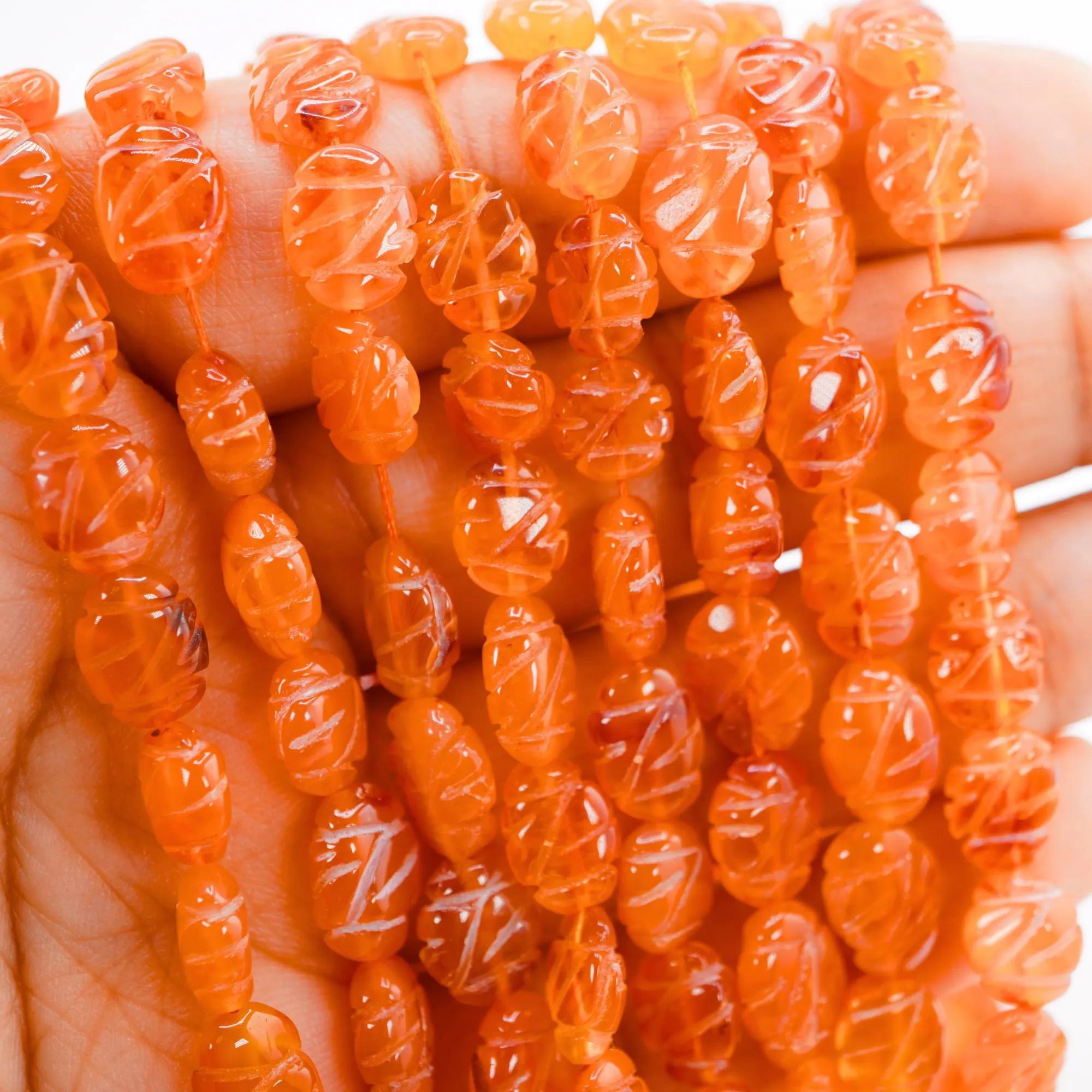 Orange Carnelian Carved Oval Shape Gemstone Strand Beads