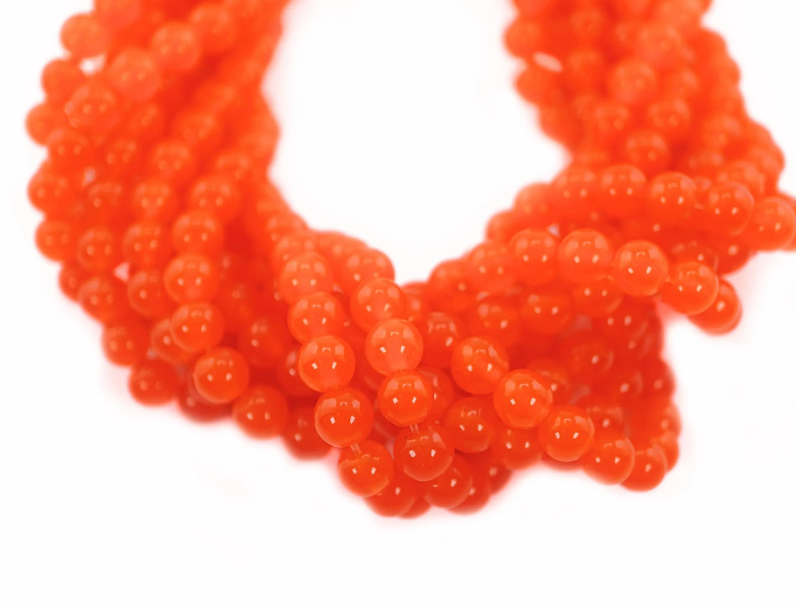 Orange Chalcedony Smooth Round Shape Gemstone Strand Beads