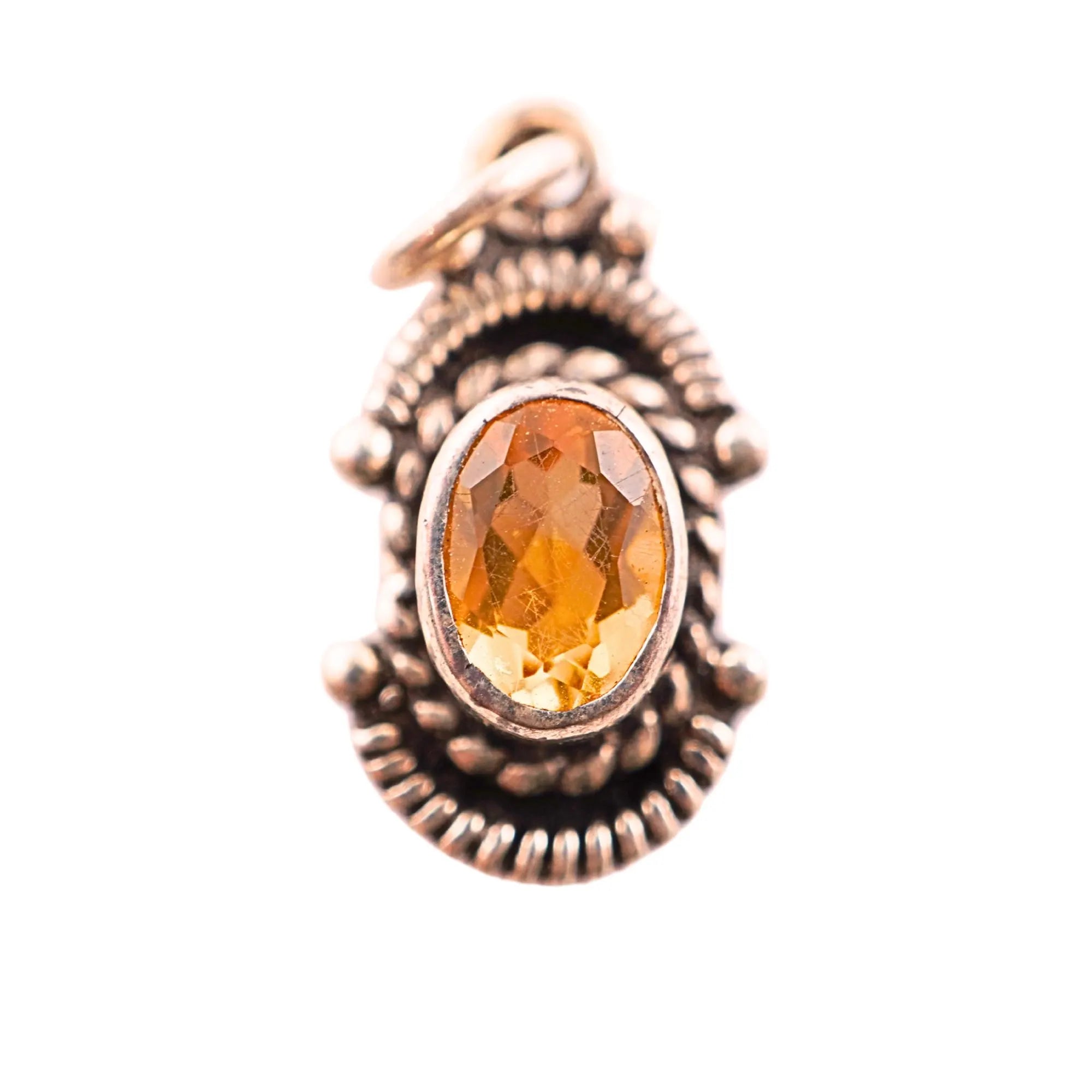Oxidized sterling silver pendant with citrine
