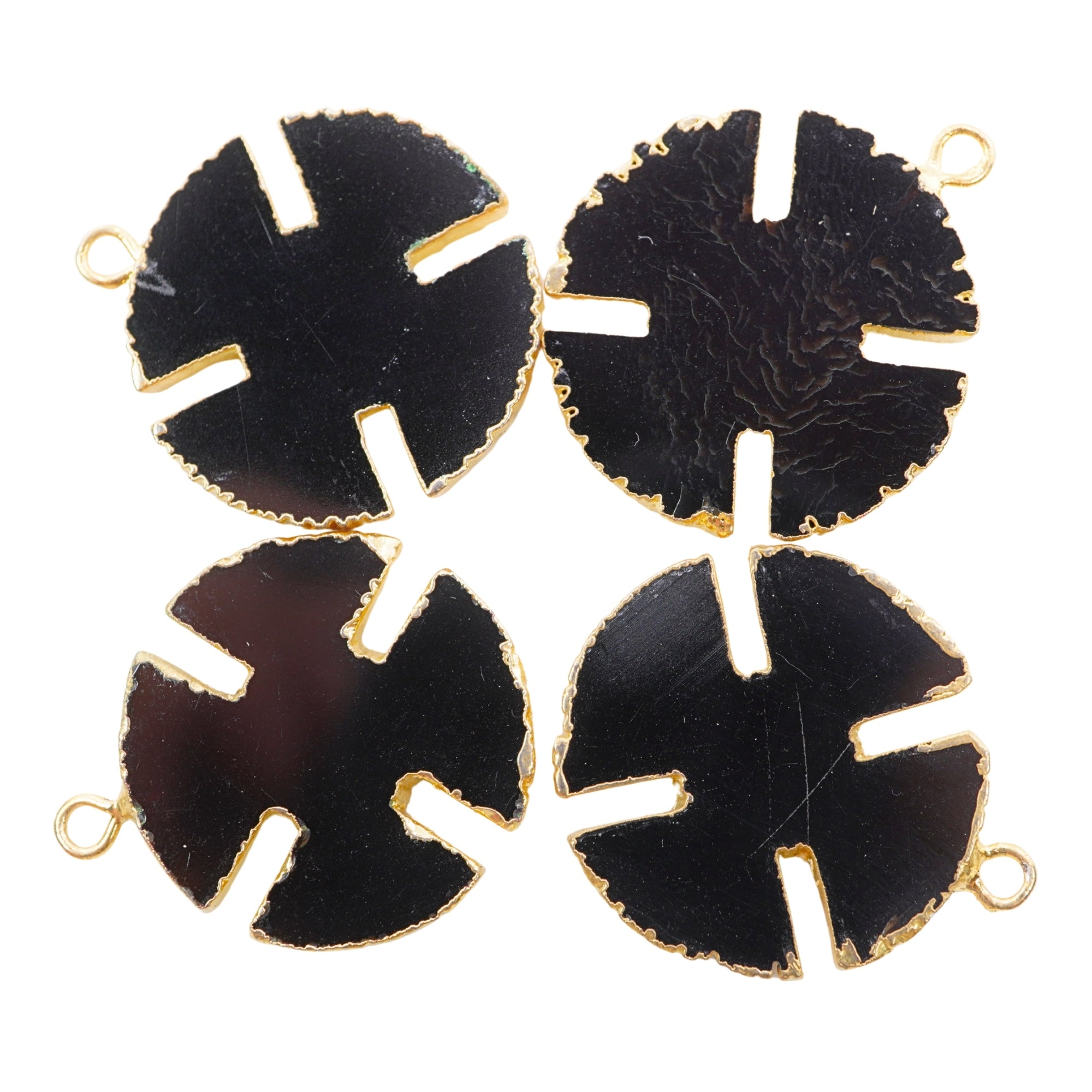 Black Onyx Smooth Viking Cross Shape Gemstone Gold Electroplated Charm Pendant