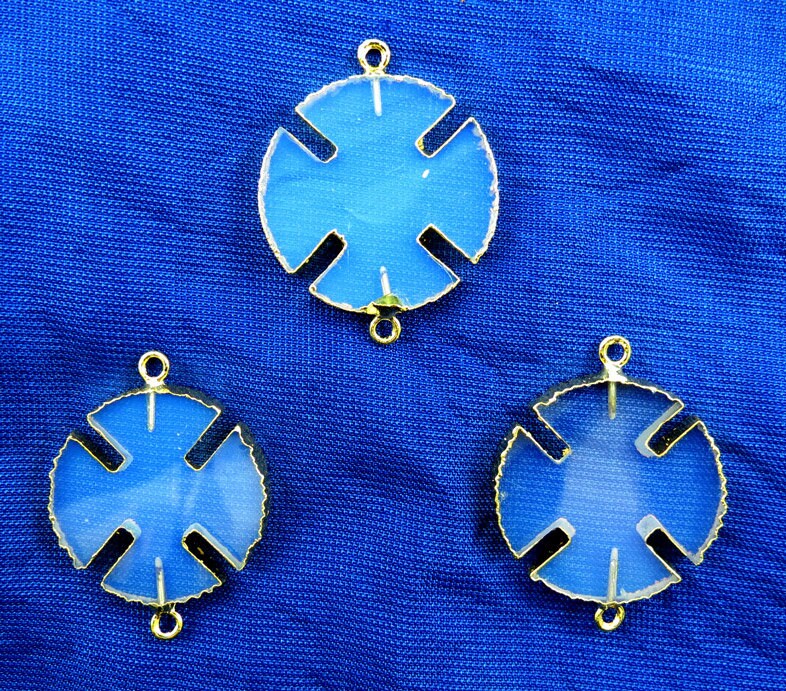 Opalite Smooth Viking Cross Shape Gemstone Gold Electroplated Charm Connector