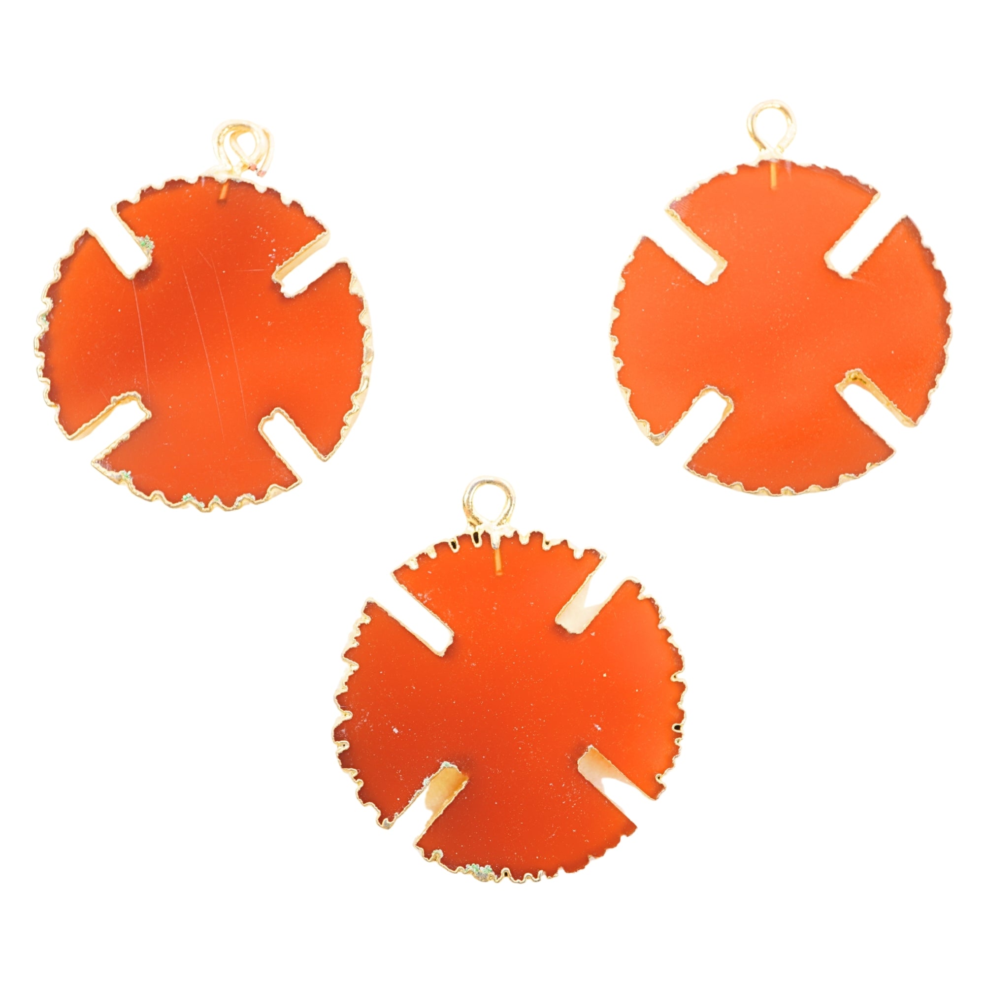 Red Chalcedony Viking Cross Shape Gemstone Gold Electroplated Charm Pendant