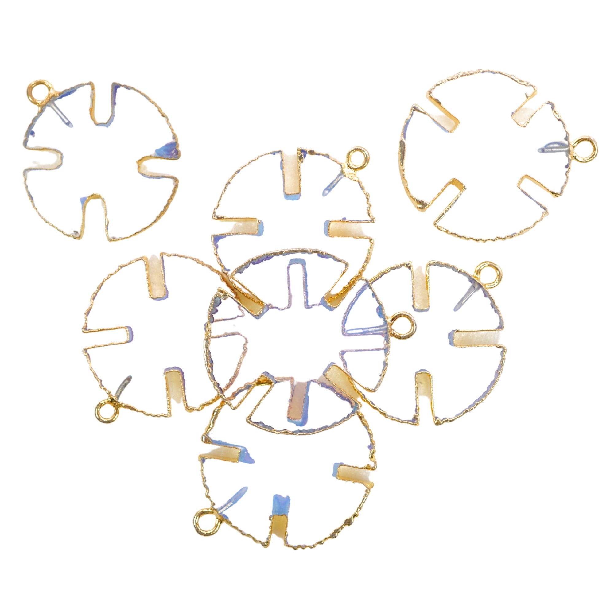 Opalite Smooth Viking Cross Shape Gemstone Gold Electroplated Charm Pendant