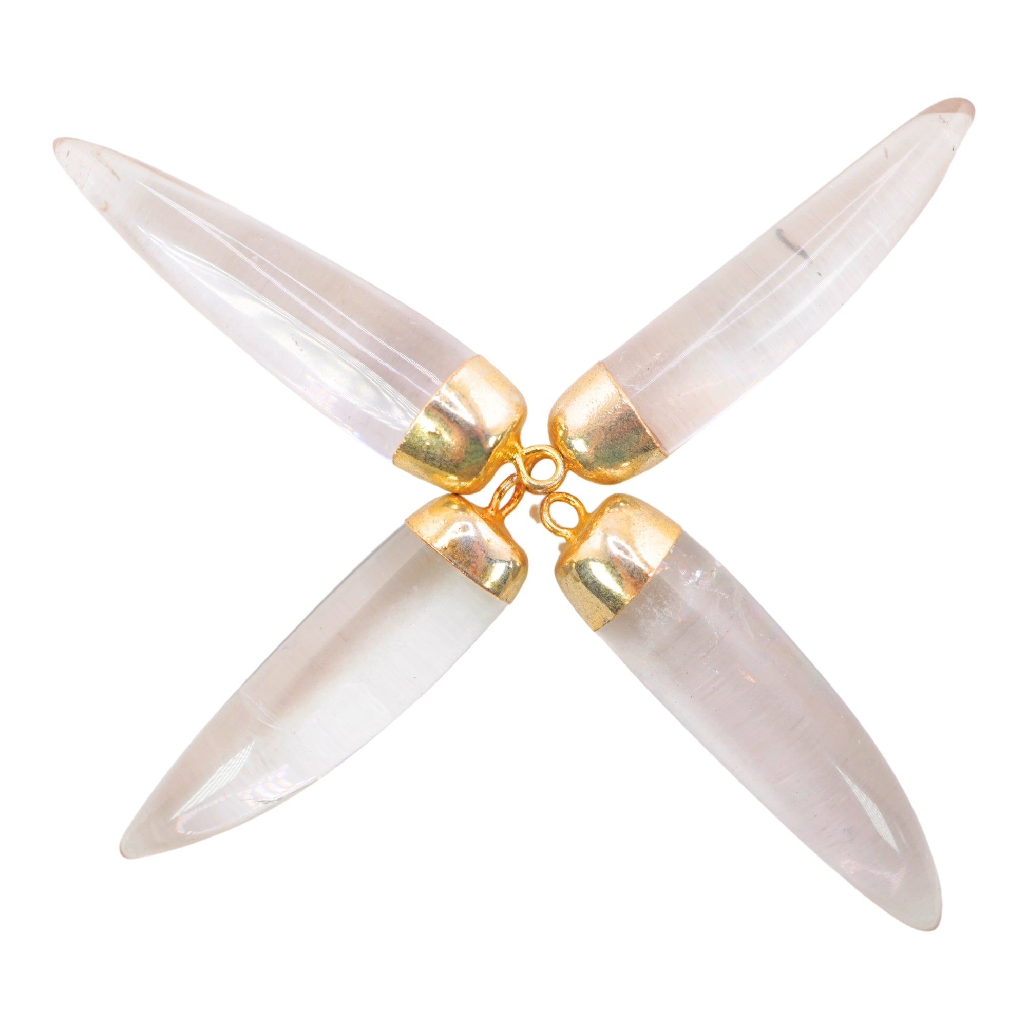 Crystal Quartz Horn Shape Gemstone Silver Electroplated Charm Pendant