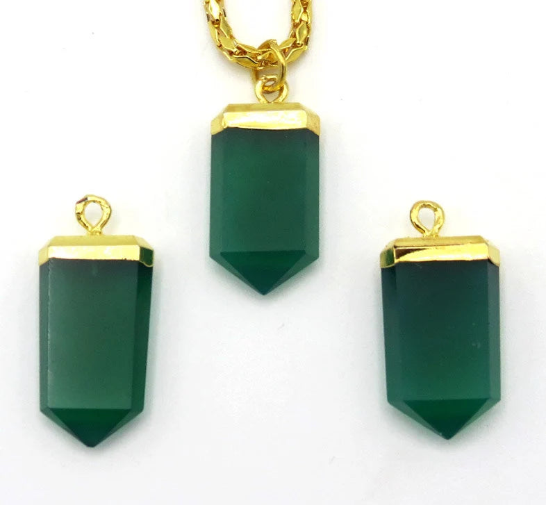 Green Aventurine Dark Small Flat Pencil Shape Gold Electroplated Charm Pendant