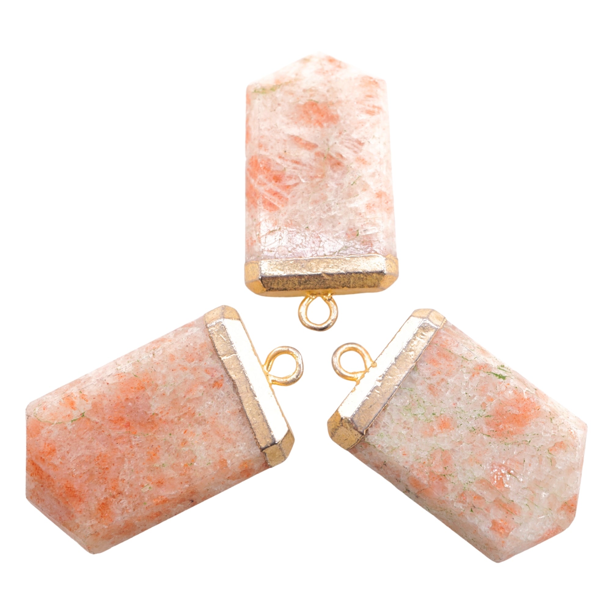 Sunstone Small Flat Pencil Shape Gemstone Gold Electroplated Charm Pendant