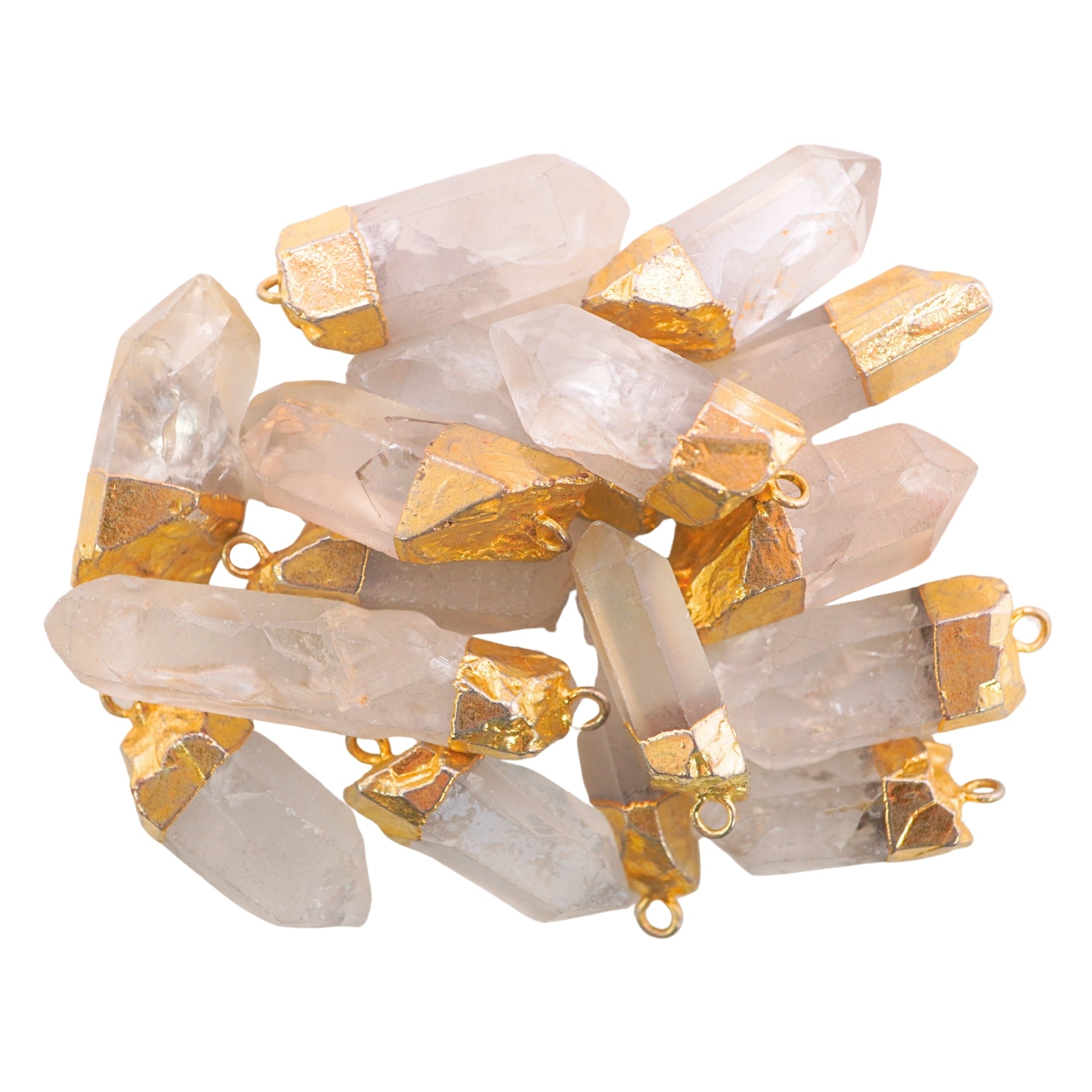 Crystal Quartz Point Shape Gemstone Gold Electroplated Charm Pendant
