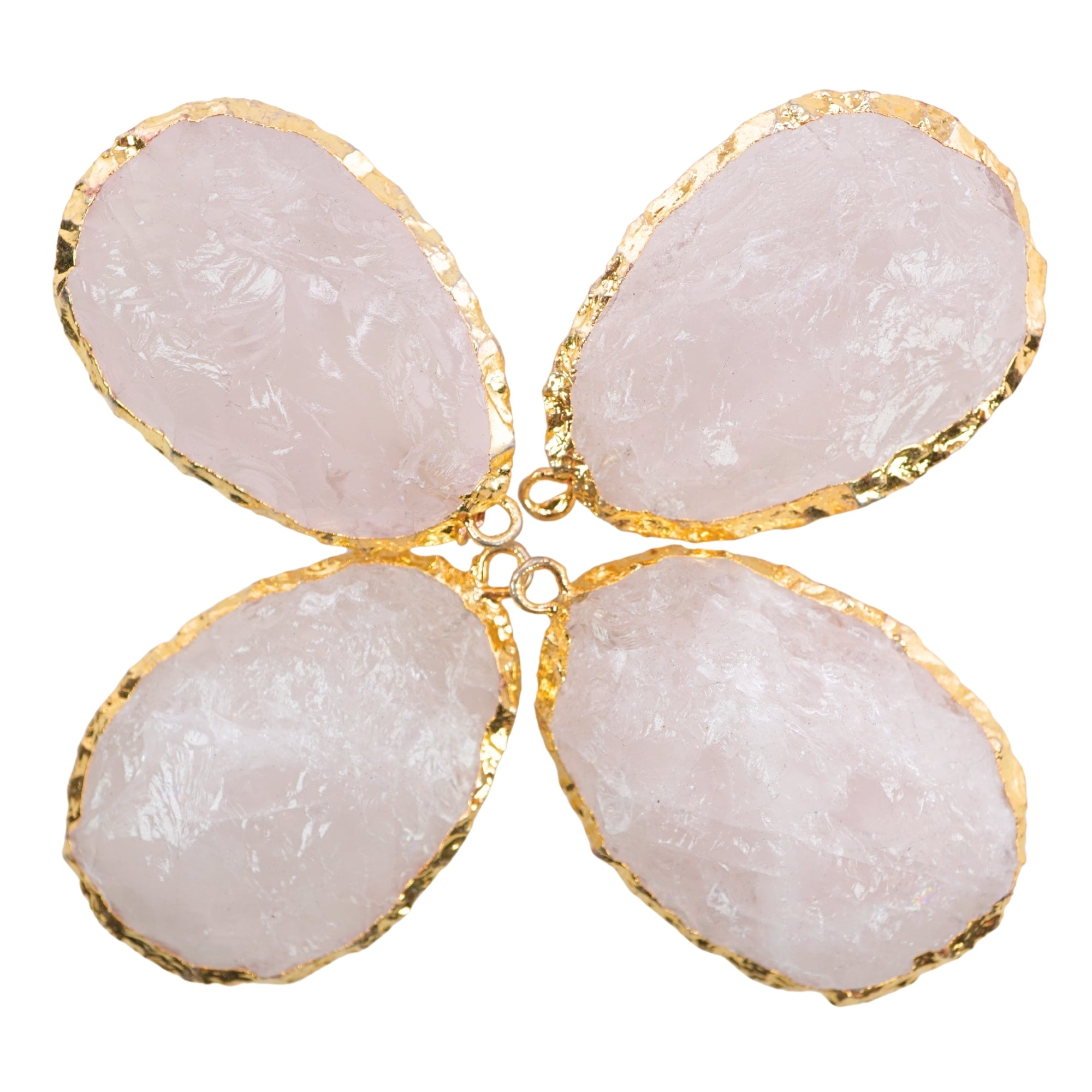 Rose Quartz Hand knapped Egg Shape Gemstone Gold Electroplated Charm Pendant