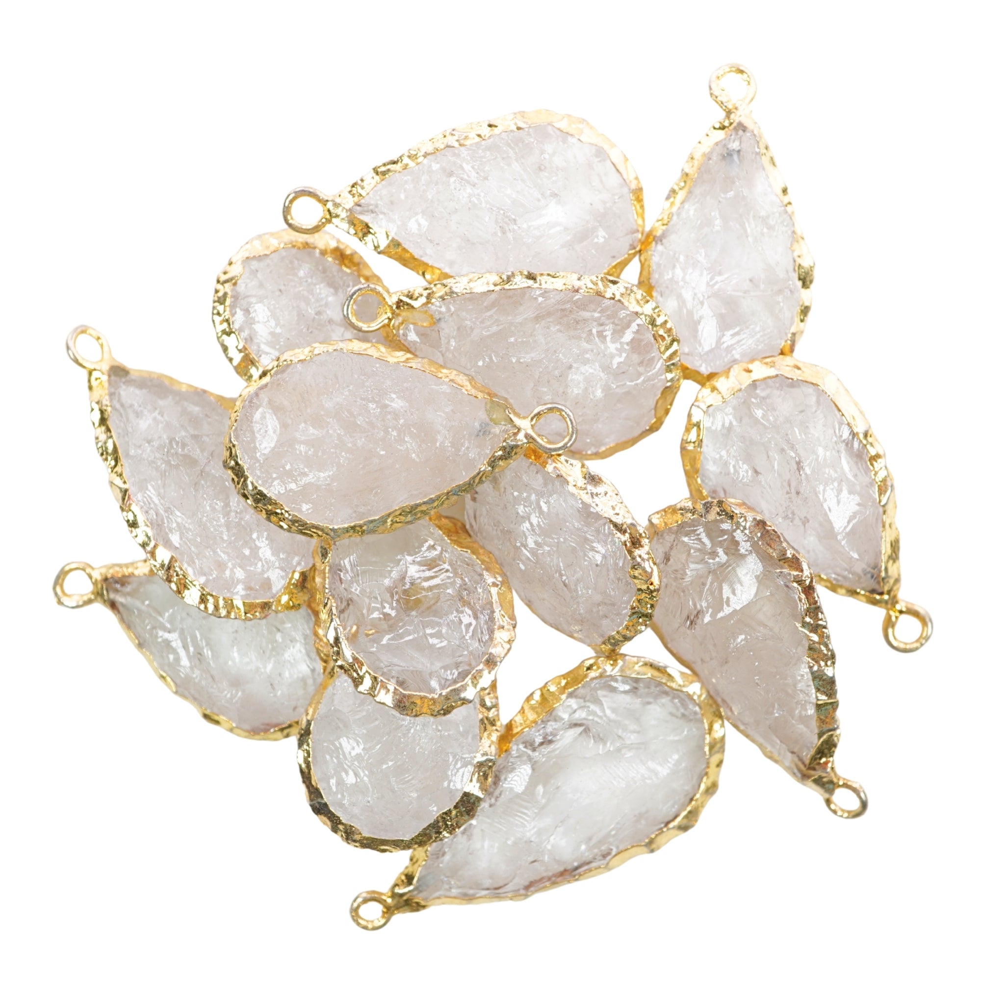 Crystal Quartz Pear Shape Gemstone Gold Electroplated Charm Pendant